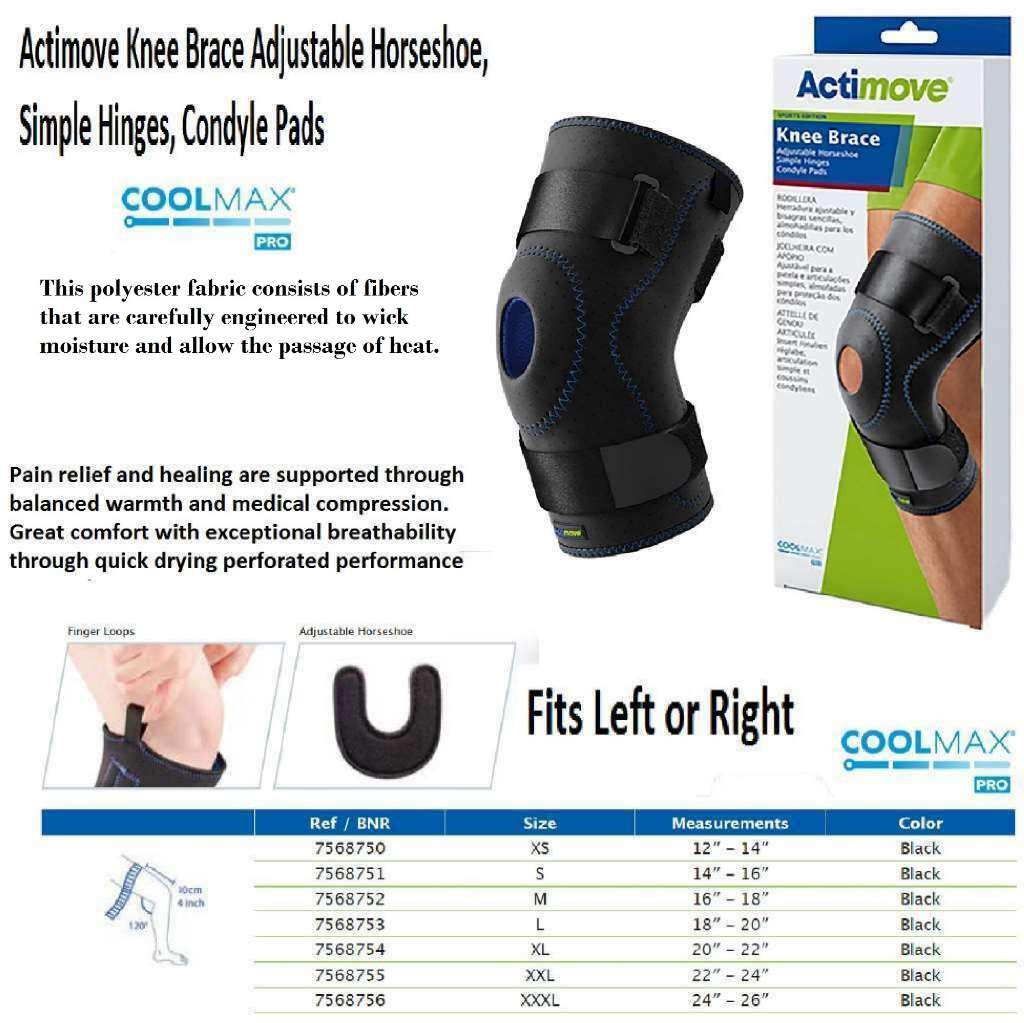 Knee Brace Adjustable Horseshoe, Simple Hinges, Condyle Pads (Black) 3X-Large by