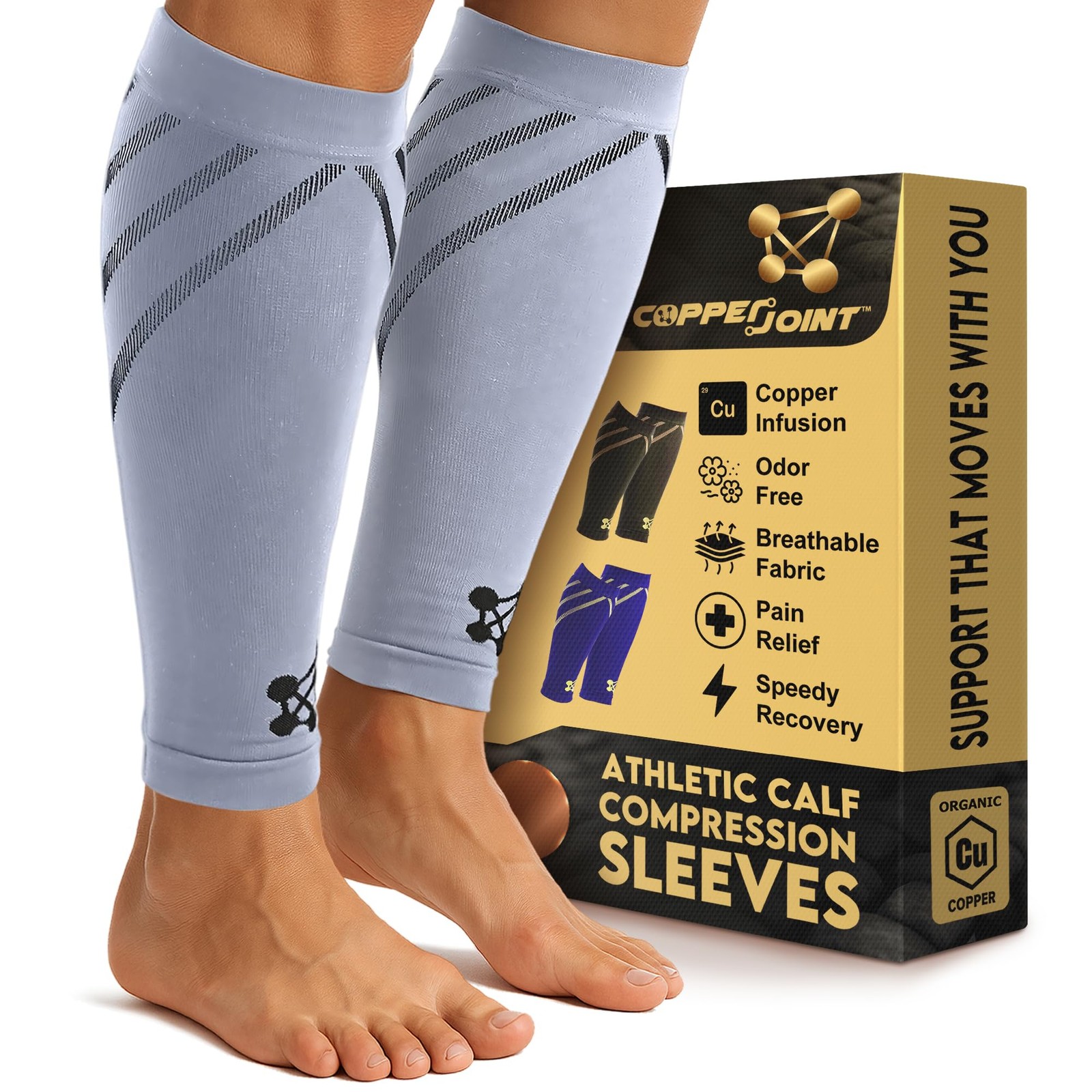 Calf Compression Sleeve, X-Large, Grey, Easy-On, Footless, Runners, Sports