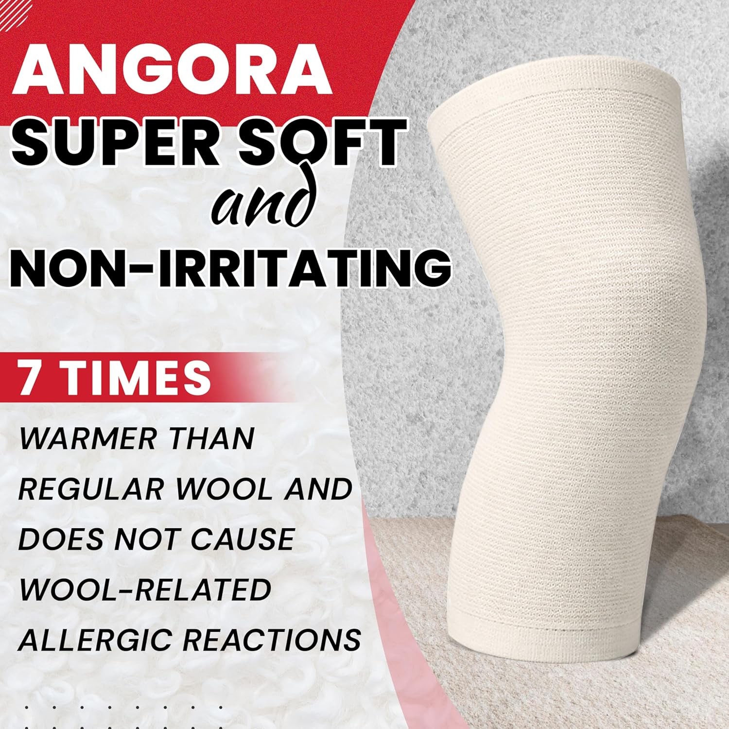 Angora/Wool Knee Sleeve Men & Women Soft Warm Support to Improve Circulation &