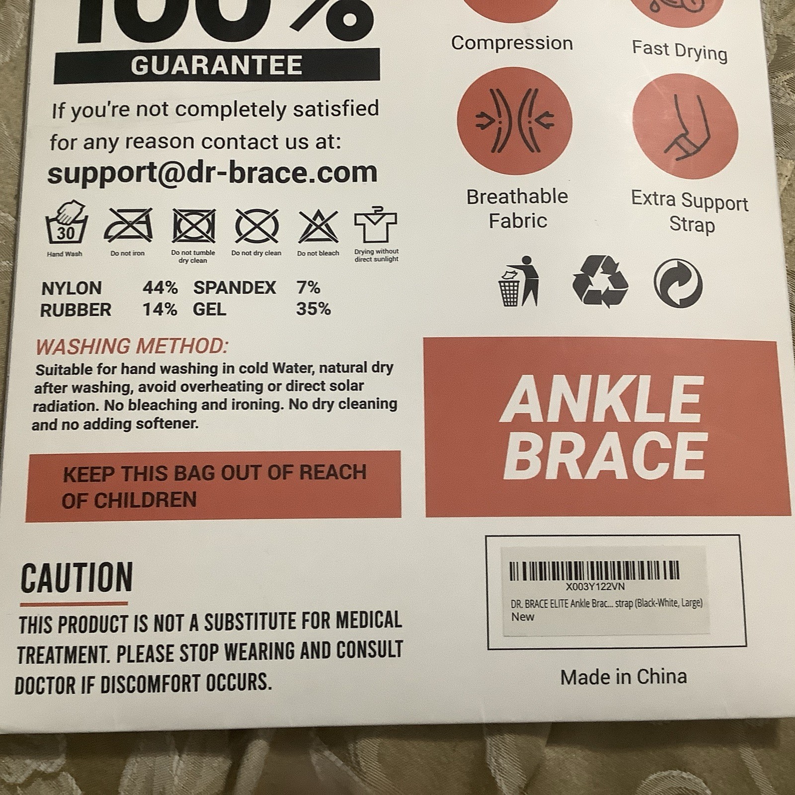 DR.Brace Padded Ankle Brace With ADditional Strap Large New