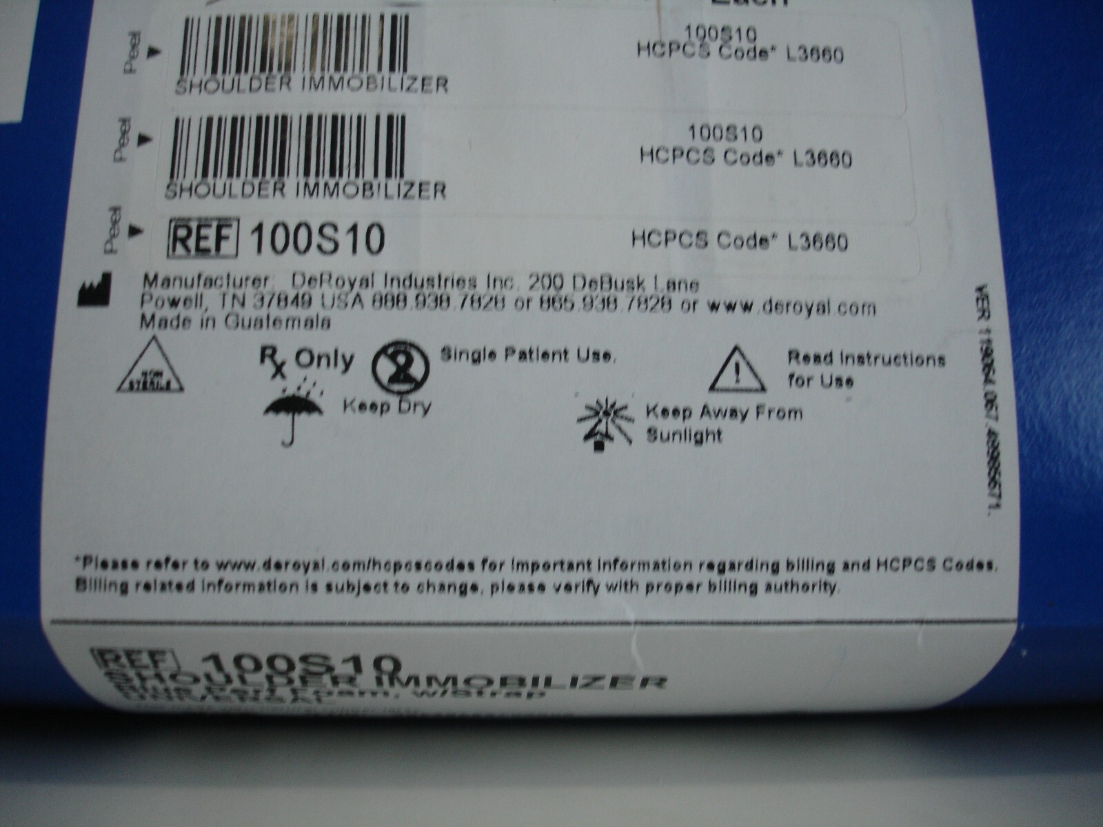 *1-Pack* DeRoyal Shoulder Immobilizer Large 100S10 L3660