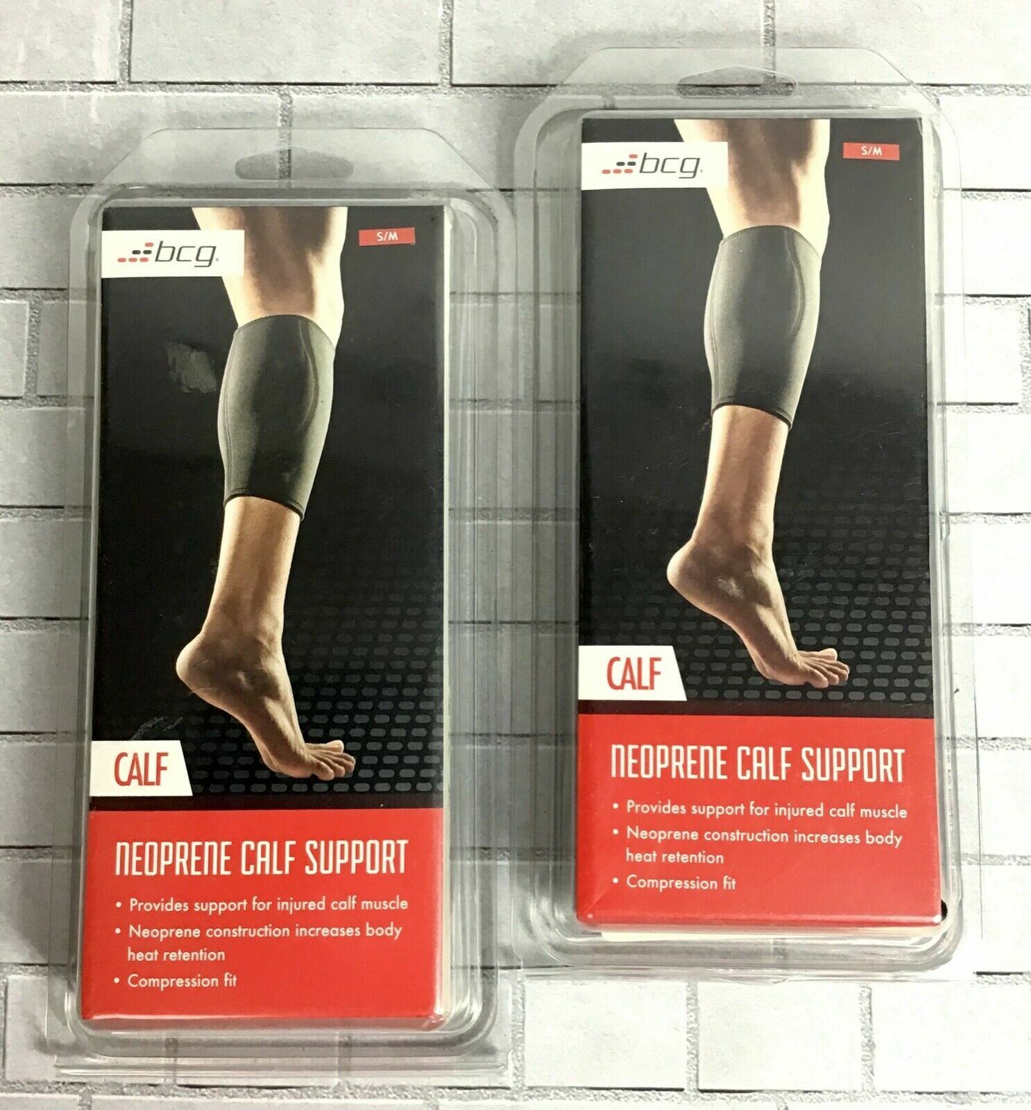 2 BCG Neoprene Calf Muscle Support S/M Black Compression Heat Retention C11-19