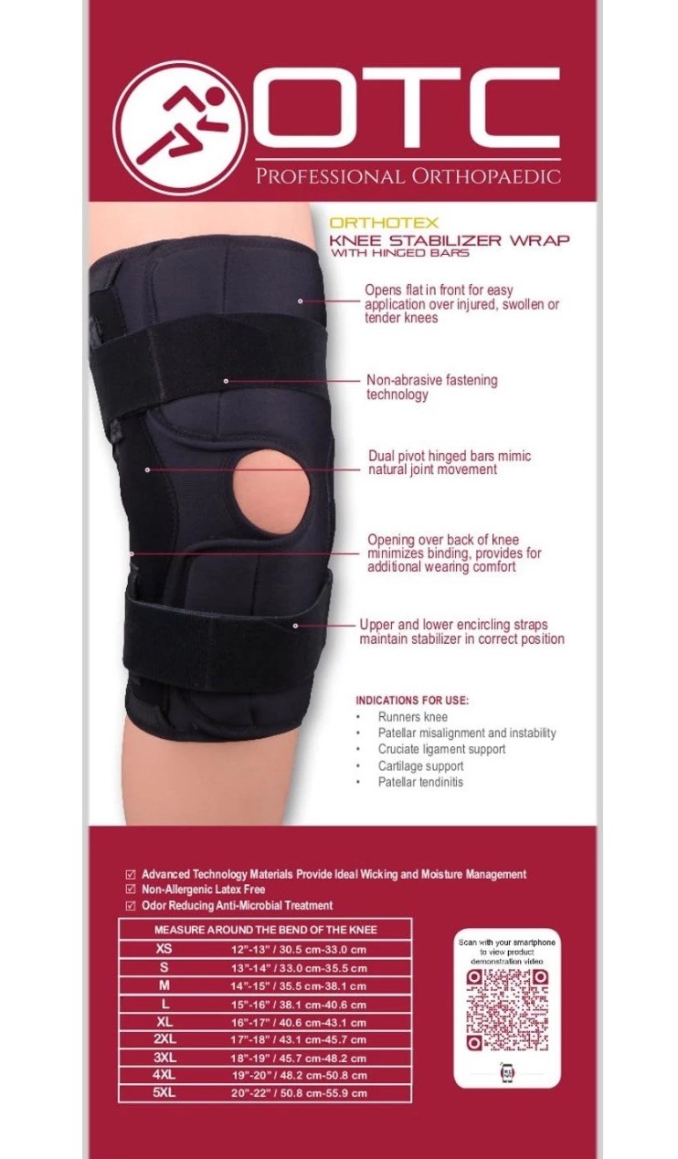 OTC ORTHOTEX Knee Stabilizer Wrap With Hinged Bars (Black) 2X-Large 2544-2L