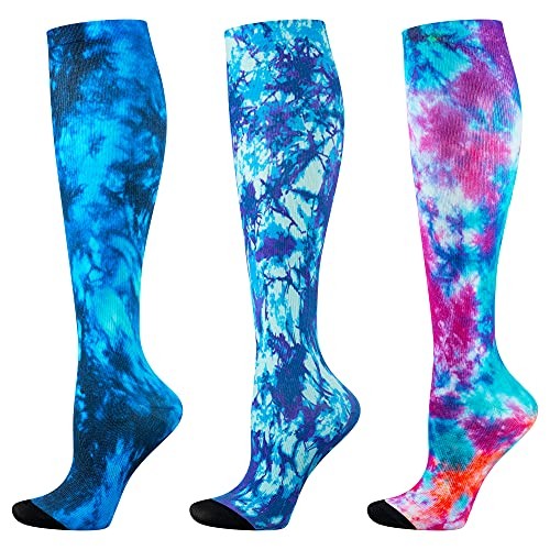 Compression Socks Women and Men, 20-30mmHg, Best for Large 3 Pairs Tie Dye