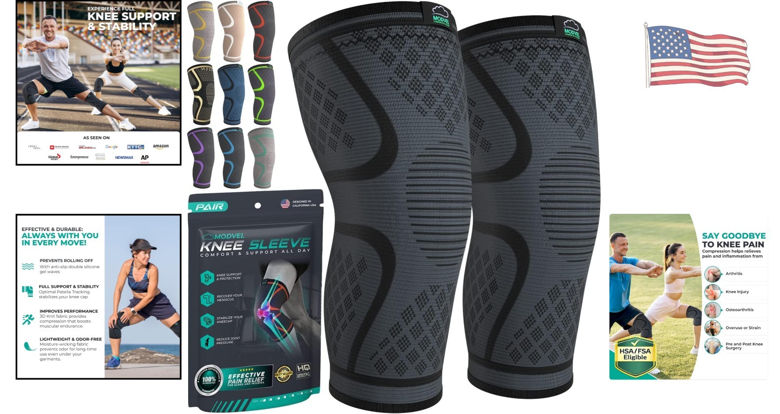 Advanced Compression Knee Brace for Pain Relief – 2-Pack, All Sizes Available