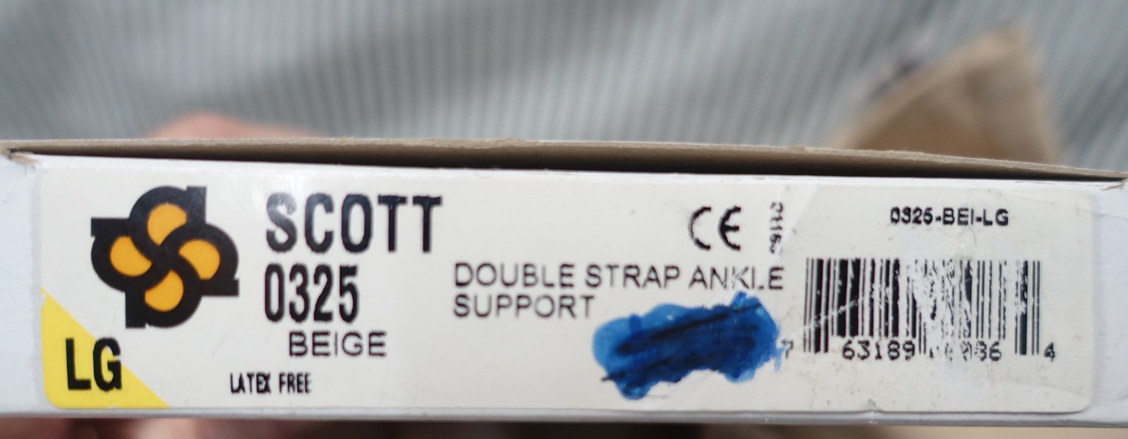 SCOTT SPECAILTIES, INC~NIB~0325 BEIGE DOUBLE STRAP ANKLE SUPORT LATEX FREE SZ: L