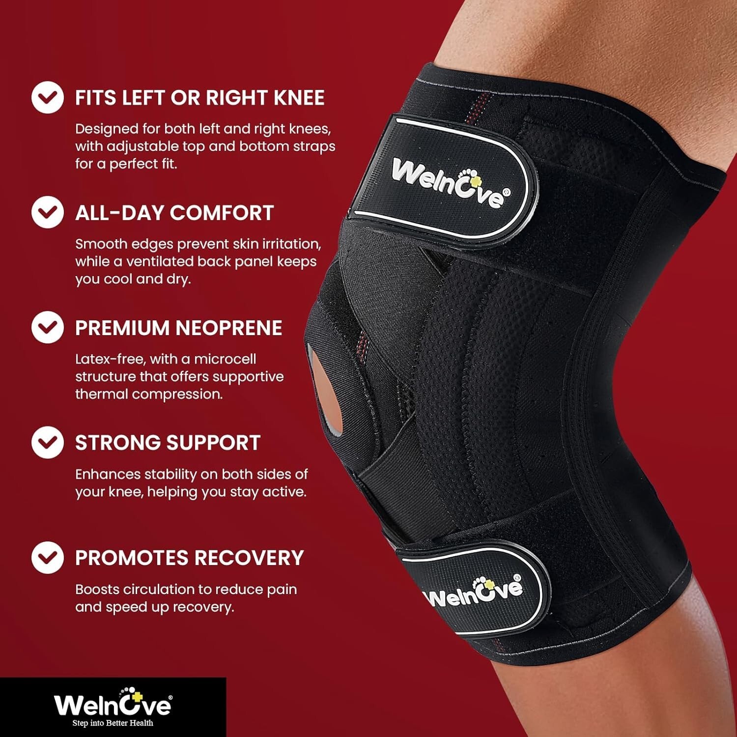 WELOVE Knee Brace Support & Compression – Cross Straps for Stability – Large-NEW