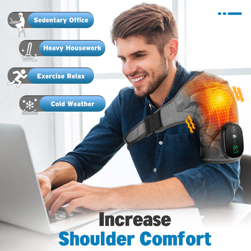 Electric Heated Vibration Shoulder Massager Brace Rotator Cuff Joint Pain Relief