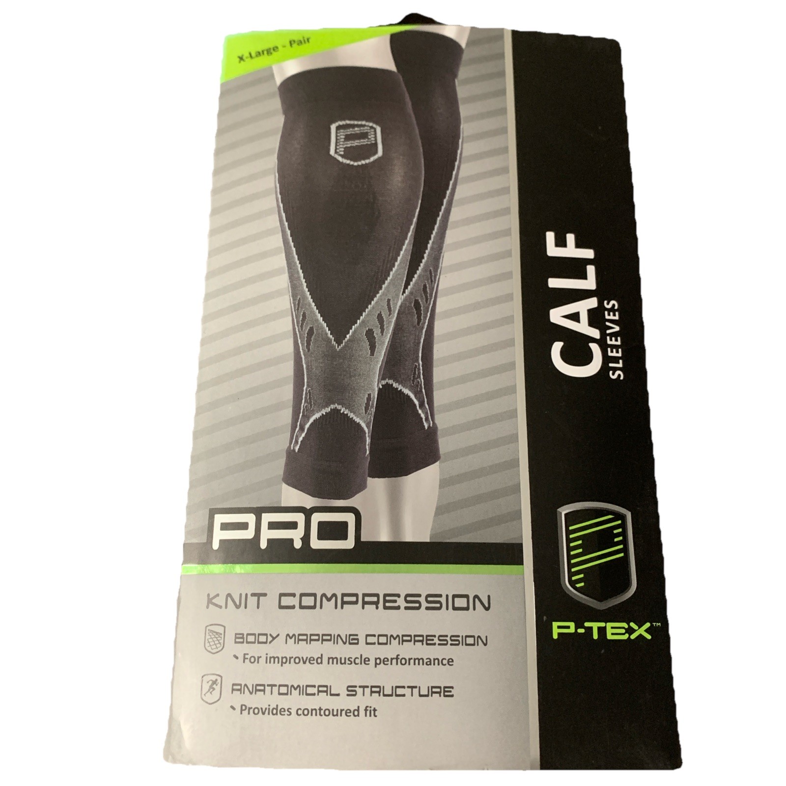 P-TEX ** PRO KNIT COMPRESSION CALF SLEEVES **P-TEXC500” XL Pair **BLACK*NEW**