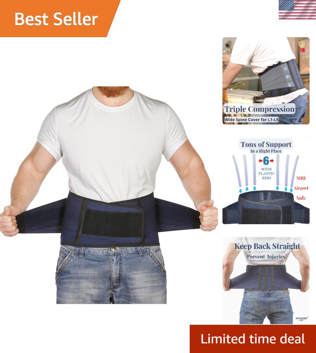 Back Support Lower Back Brace Navy XL