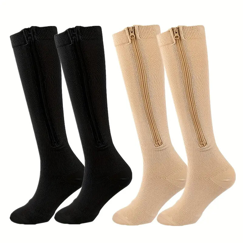 Zip Up Closed Toe Compression Zipper Socks Calf Support Stockings Unisex 3 Pairs