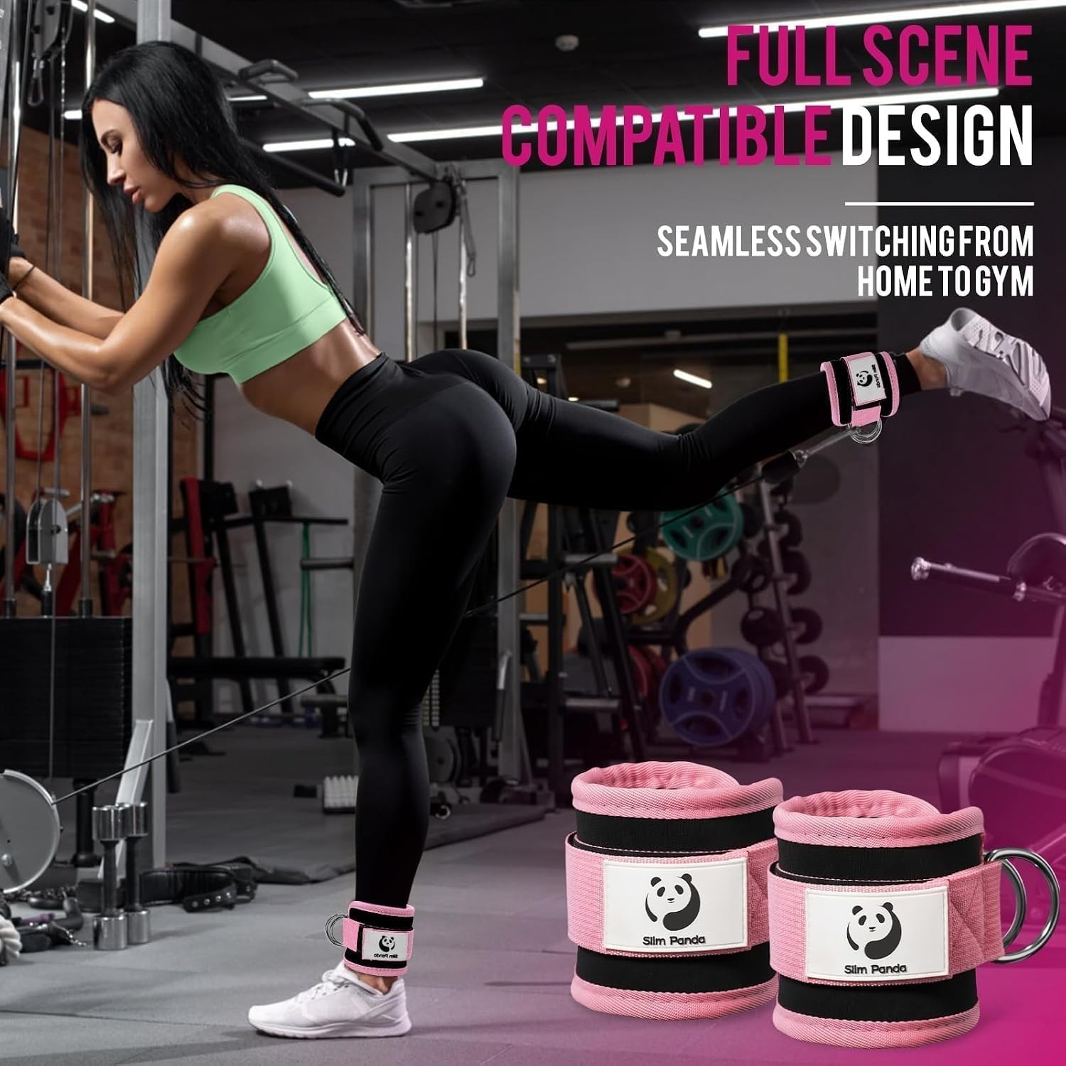 Adjustable Ankle Strap Set for Cable Machine – Pink, Perfect for Glute Workouts