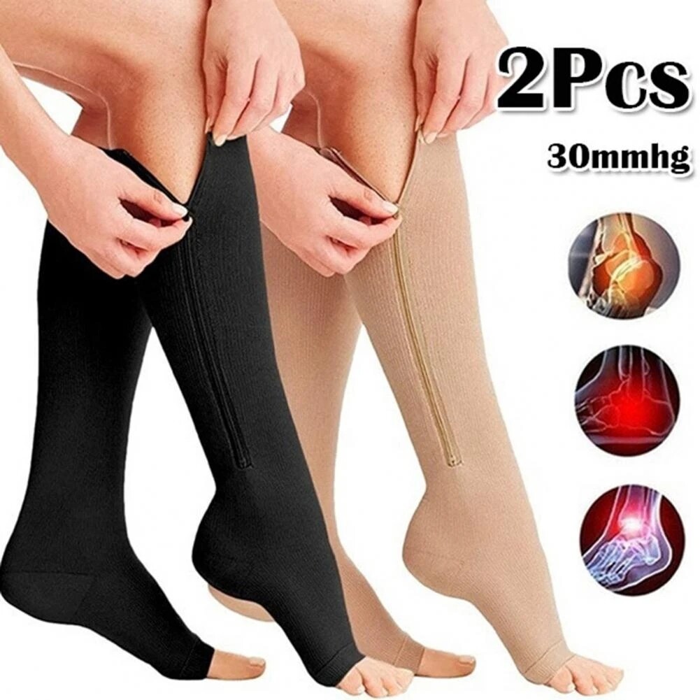 Unisex Copper Compression Varicose Vein Socks Zip Sports Pressure Leg Support US