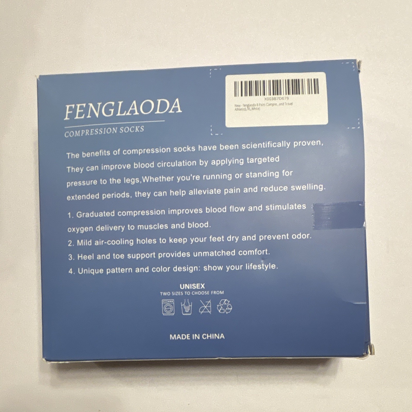 Fenglaoda Compression Socks L/XL 8 Pack 20-30 mmHg Knee High Support New Box