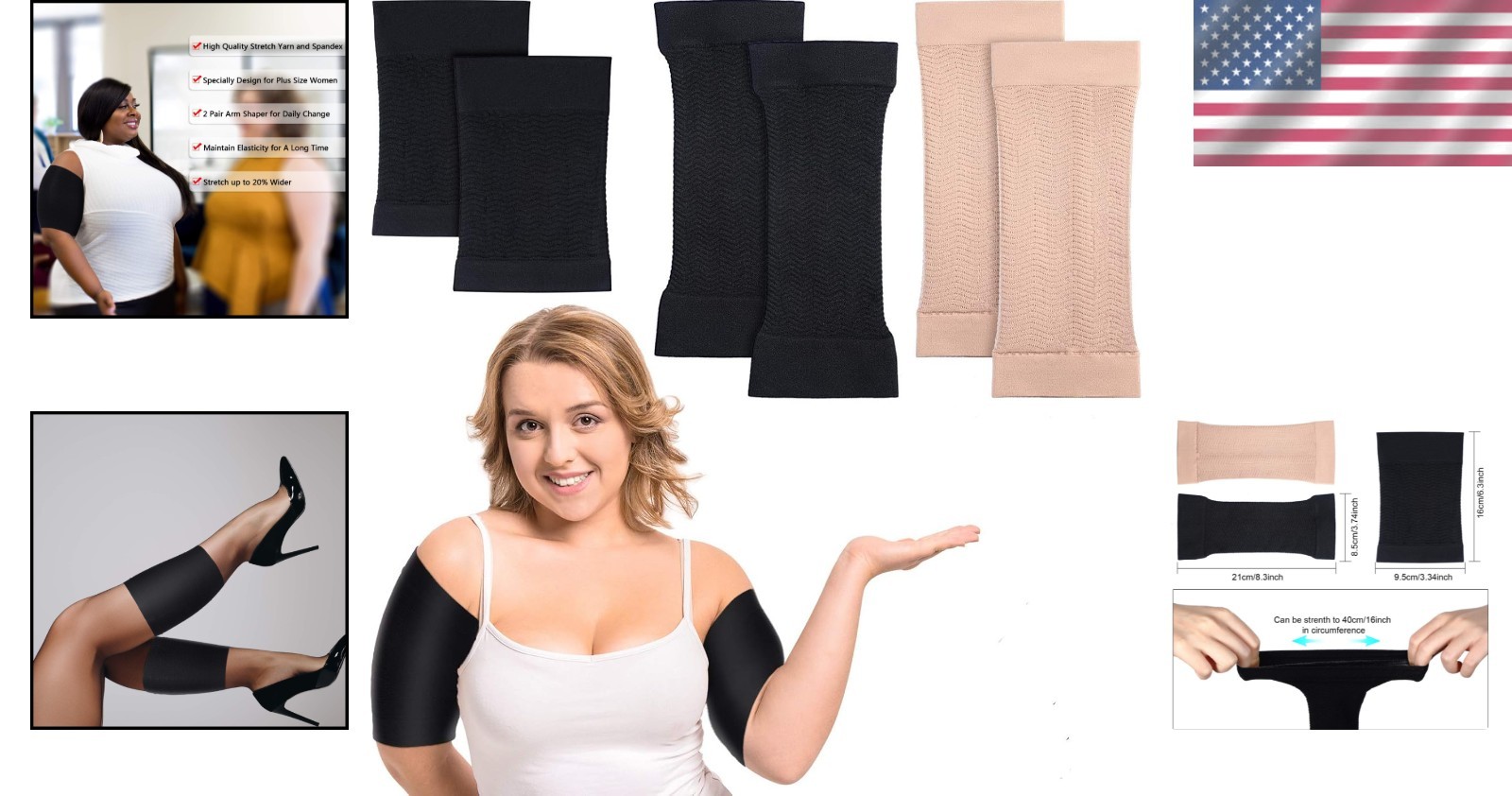 2 Pair Plus Size Compression Arm Sleeves with Calf Sleeves – Elegant Fit