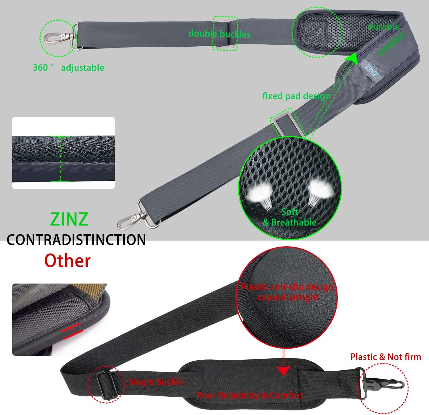 79 inch Shoulder Strap, Extra-thick Fixed Cushion Pad and Dual Clasps Universal