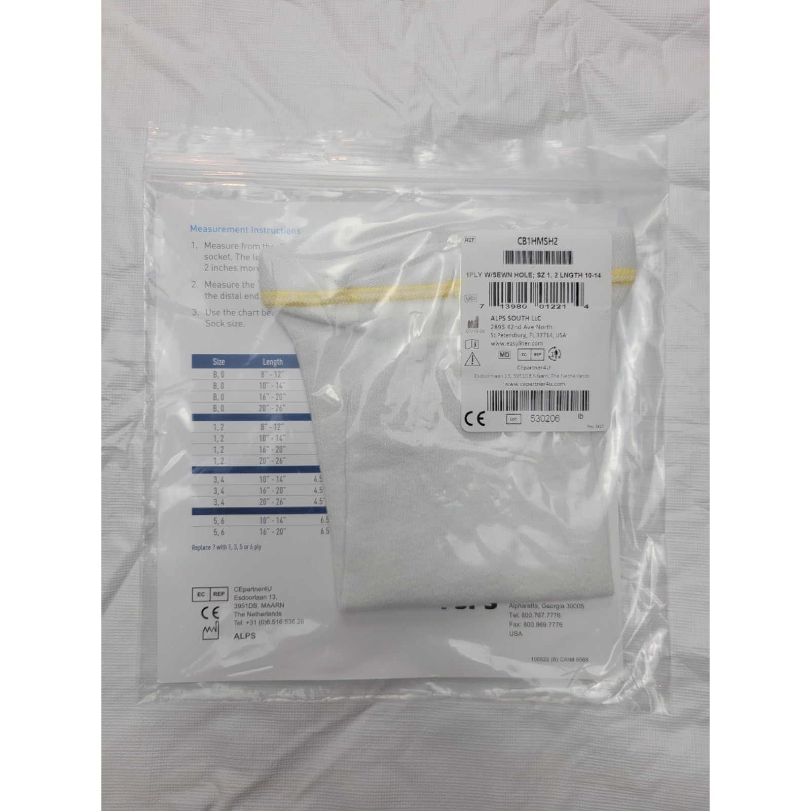 Prosthetic Sock Cool Blue – 1 Ply CB1HMSH2 – Size 1, 2 – Length 10 – 14 *New*