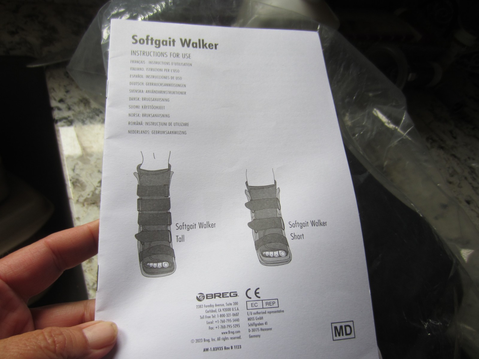 NWT Breg Size M softgait walker short boot w/instruction book RETAIL 232.00