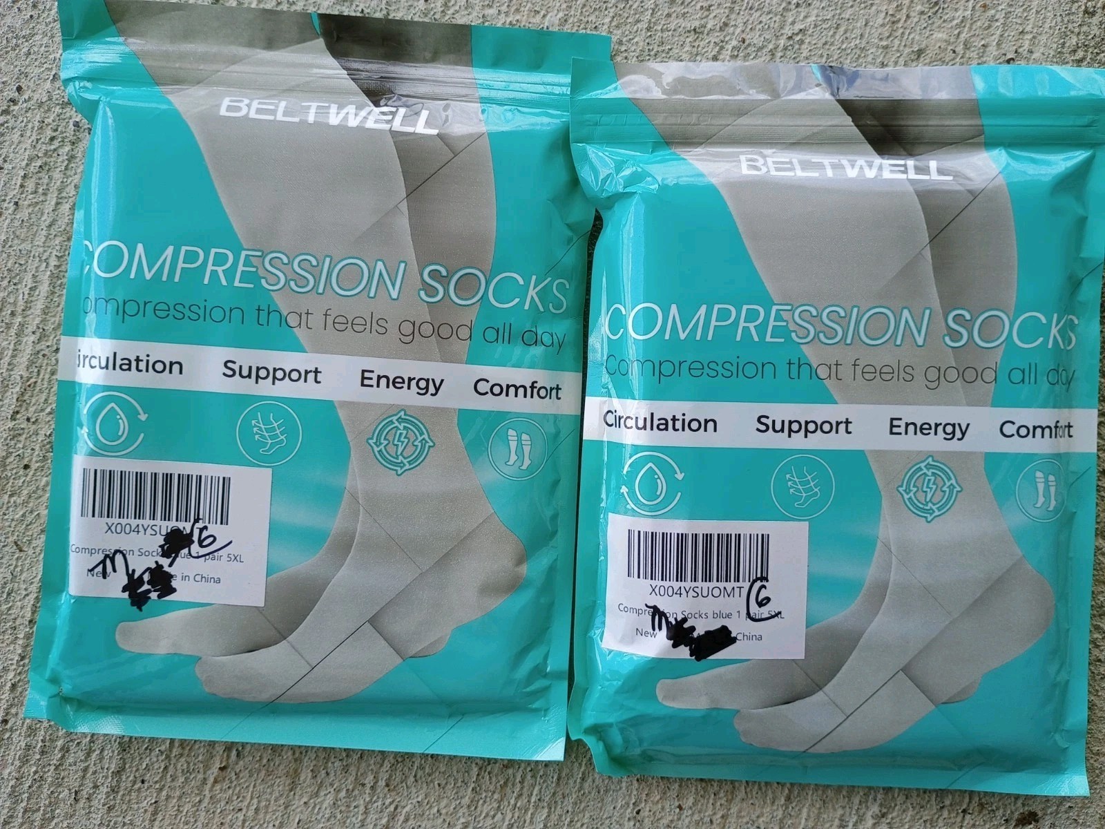 2 Pair Beltwell BLUE Compression Socks Size 5XL NEW 20-30 mmHg