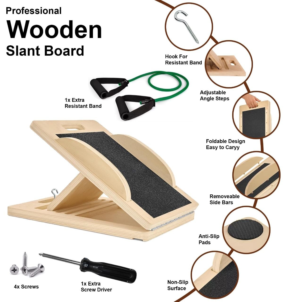 3-in-1 Portable Wooden Slant Board, 16.14 x 12.6 x 3.35 inches, Natural Wood