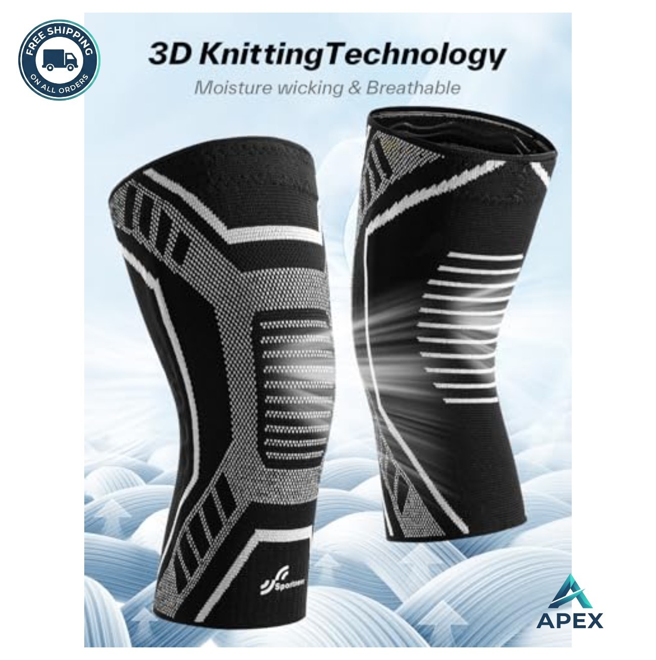 Knee Brace Compression Sleeve with Side Stabilizers Black Medium Unisex Pair