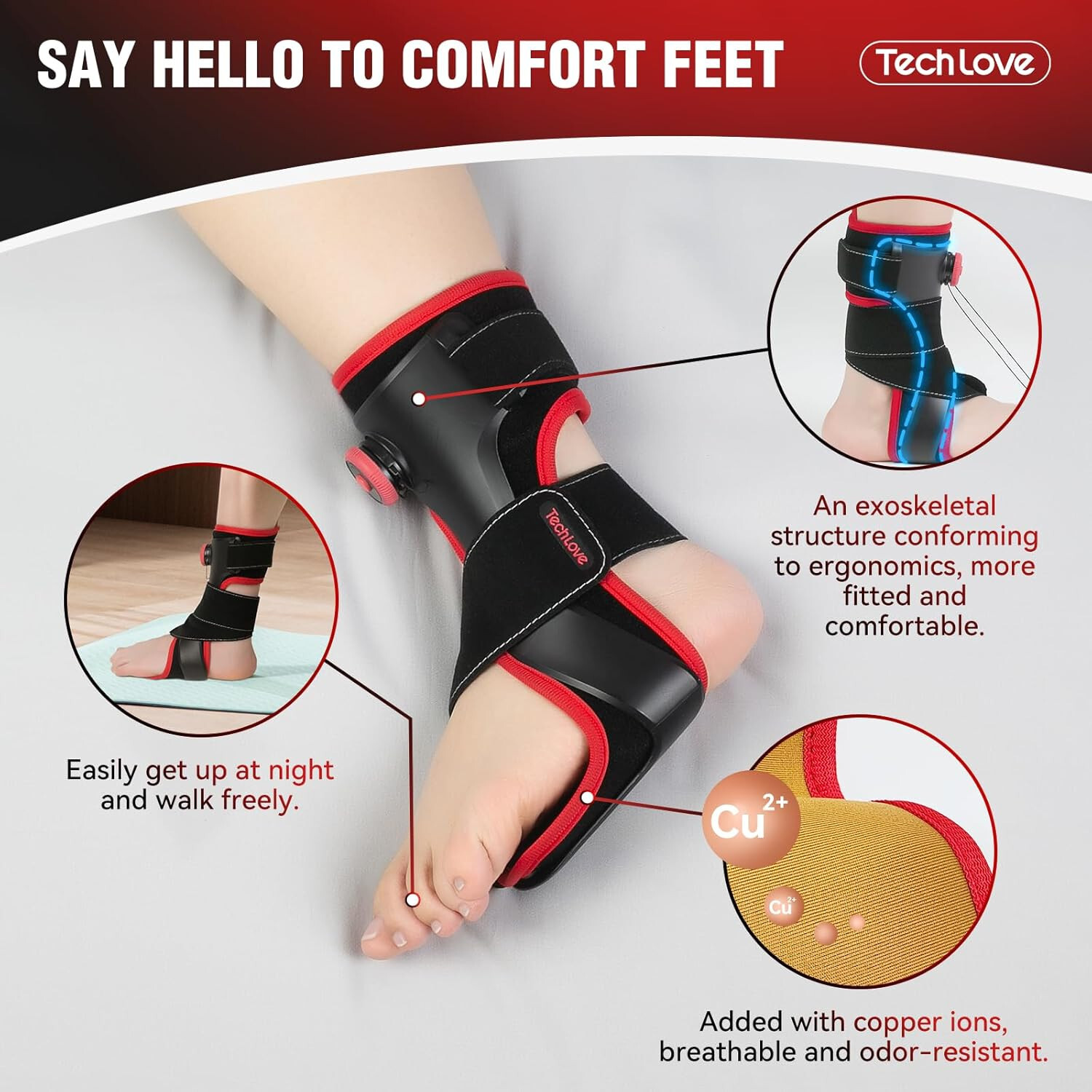 Tech Love Unisex Adult Plantar Fasciitis Night Splint – Adjust Knob – One Size