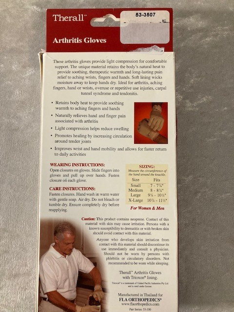 Arthritis Gloves X-Large FLA Therall Beige One Pair Fits 10.75″ -11.5″ Excellent