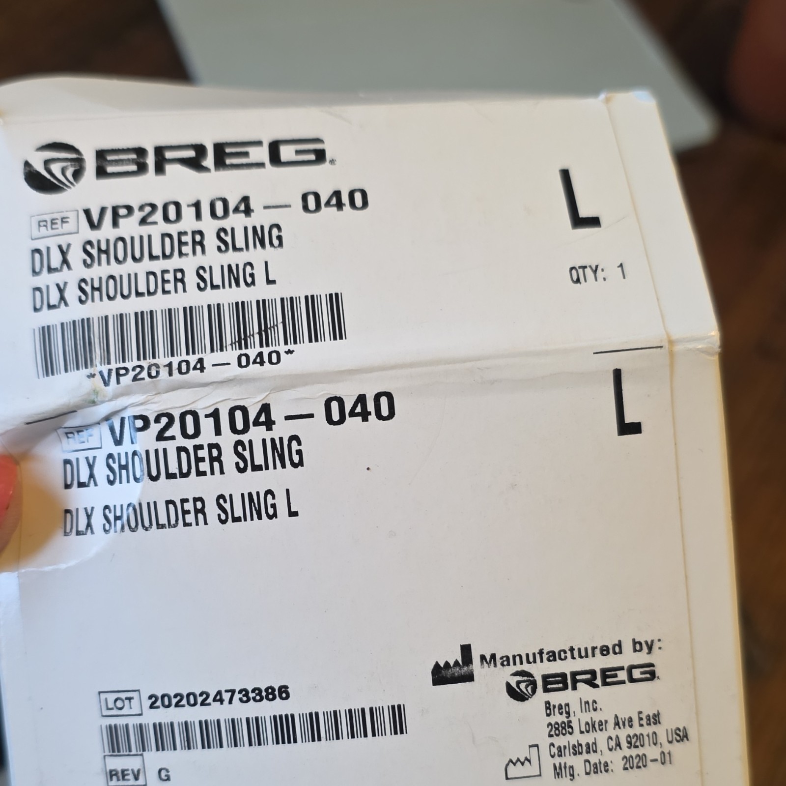 Breg DLX Shoulder Sling Brace Size L Black VP20104-040