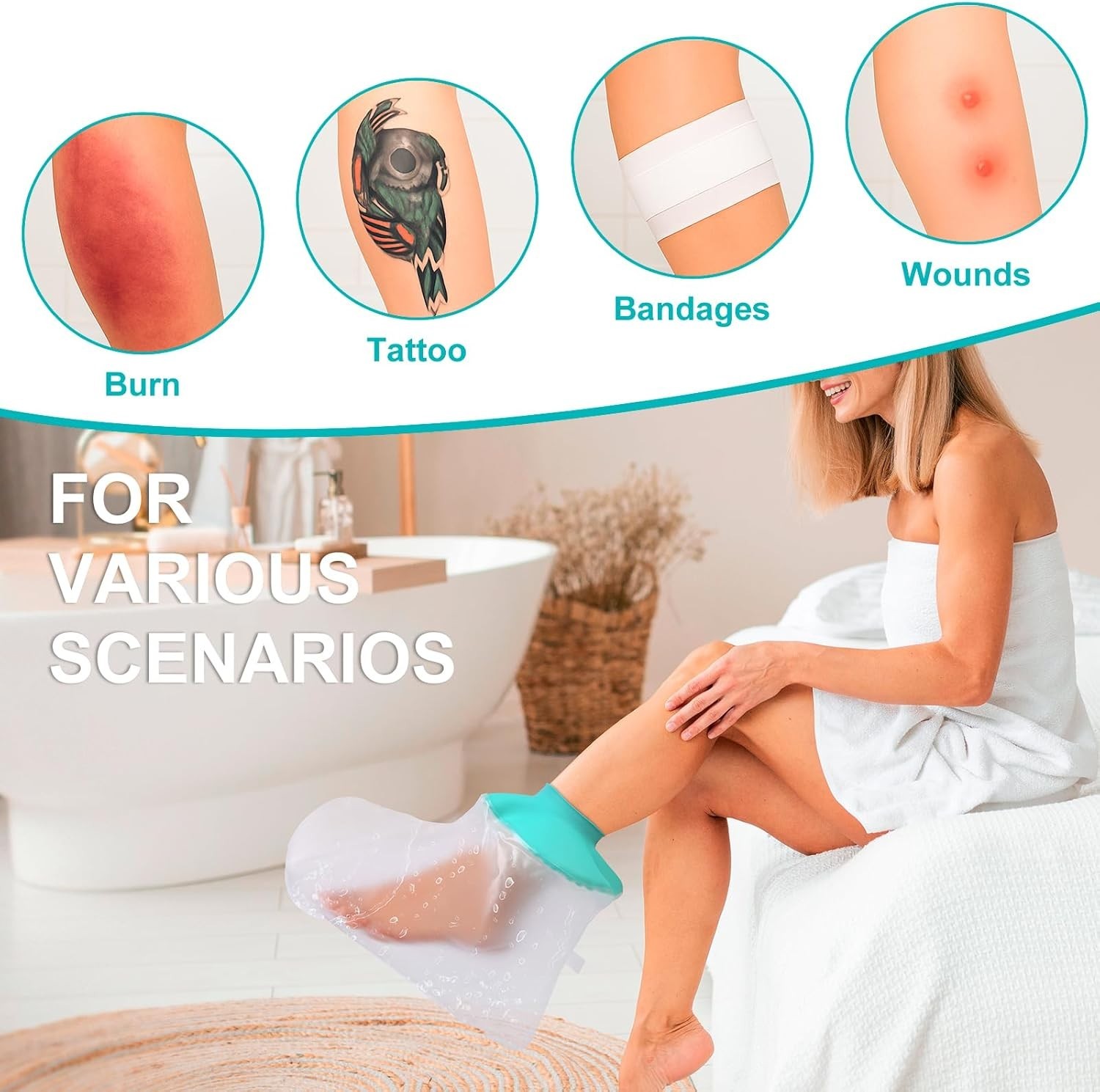 Waterproof Leg Cast Cover for Showering, Reusable Shower Sleeve for Foot Afte…