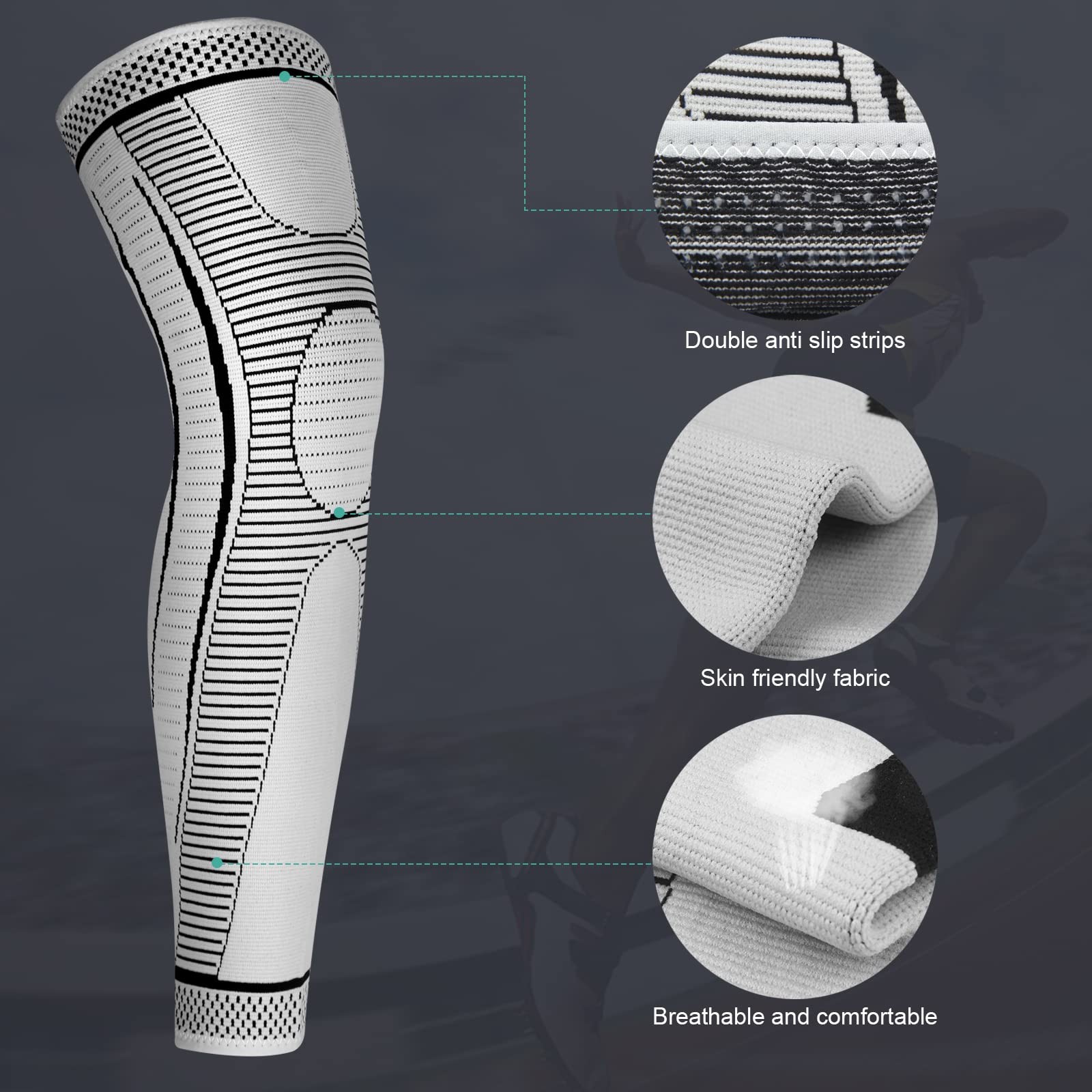 2 Pack Full Leg Compression Sleeves Men Women Long Brace Support Basketball
