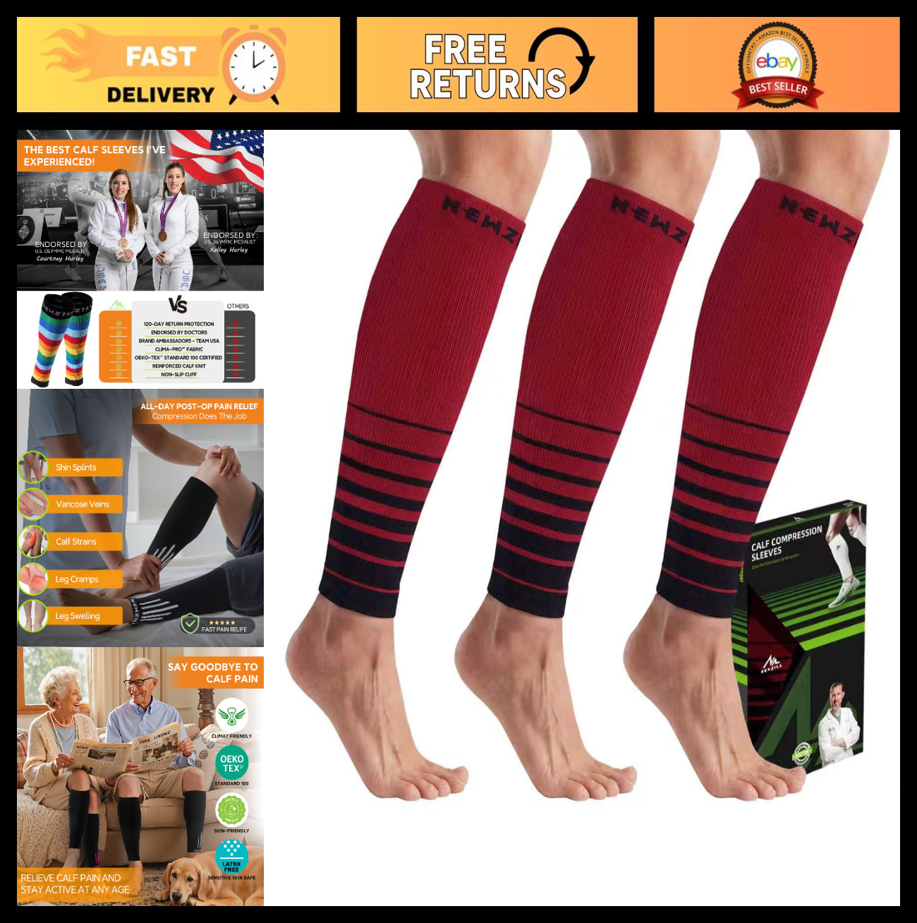 Compression Calf Sleeves 20-30mmHg for Men & Women – Ideal for Running, Travel,