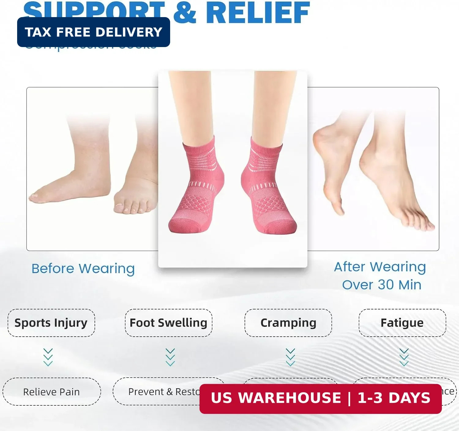IRAMY Ankle Compression Socks for Women Men Plantar Fasciitis Relief 3/5 Pairs C