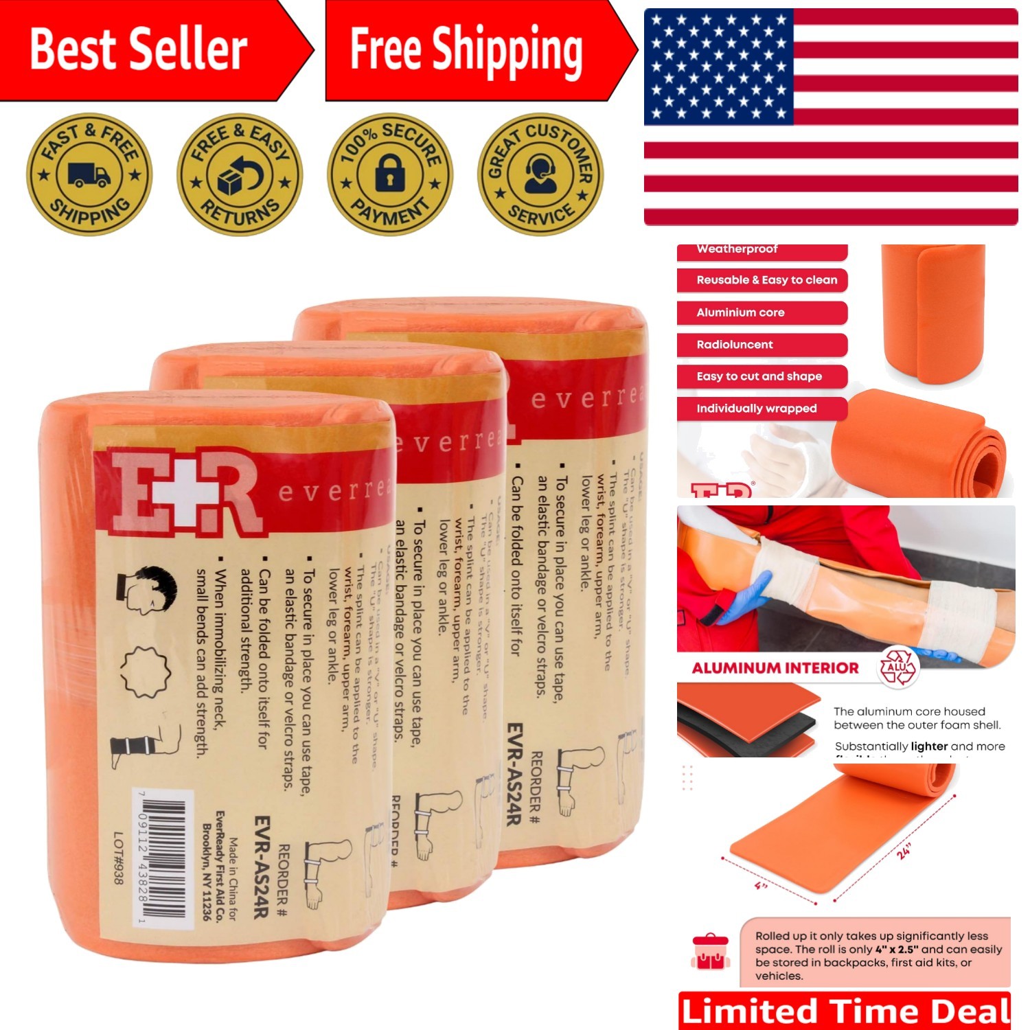 Portable 3 Pack 24 Inch Rolled Splint – Essential for Outdoor Adventures