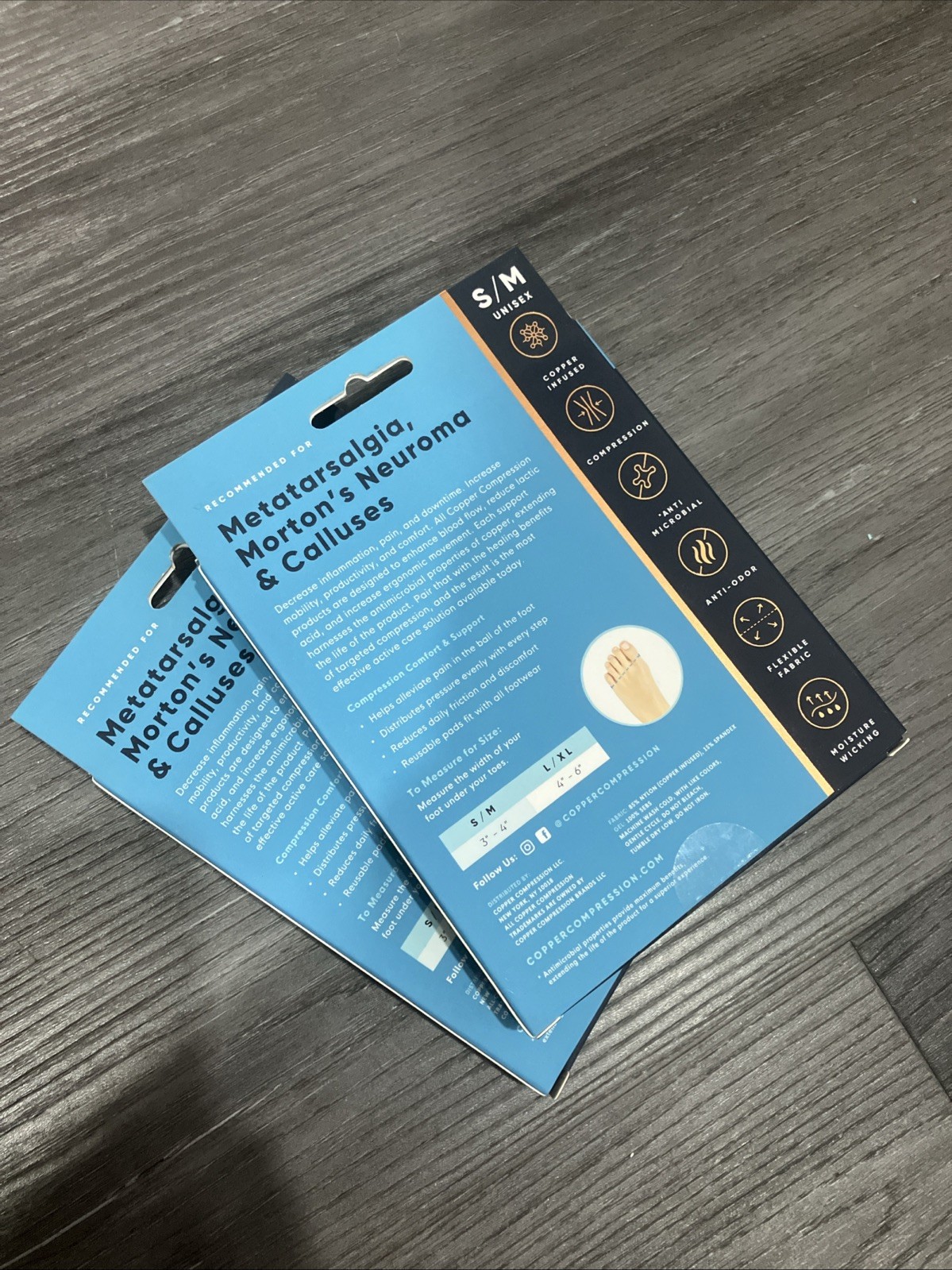 2 copper compression metatarsal pads S/M