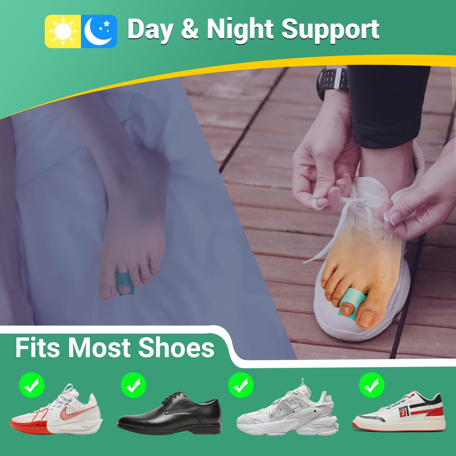 TASZOOS 3 Different Sizes (S/M/L) – 6pcs(Green) – Hammer Toe S/M/L, Green