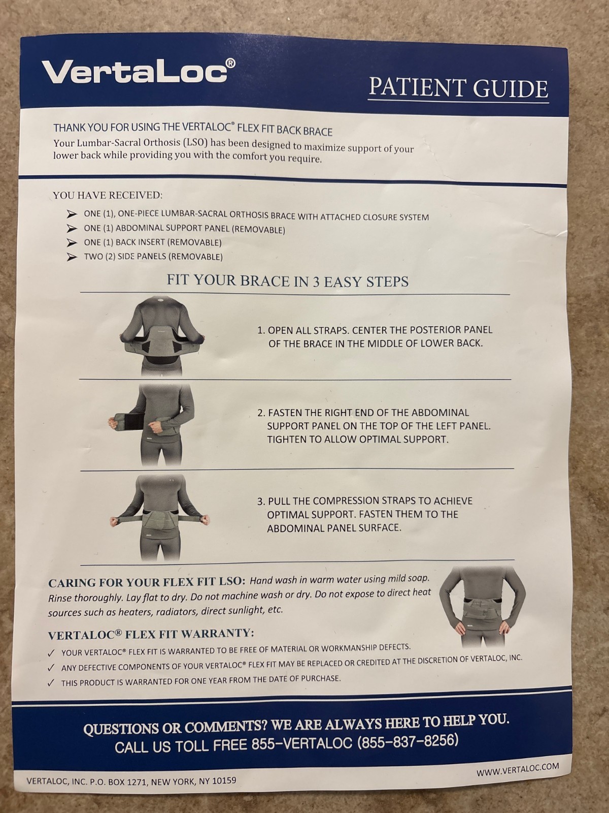 VertaLoc Flex Fit Back Brace Medium VL304LSOFF Lumbar Sacral Orthosis New