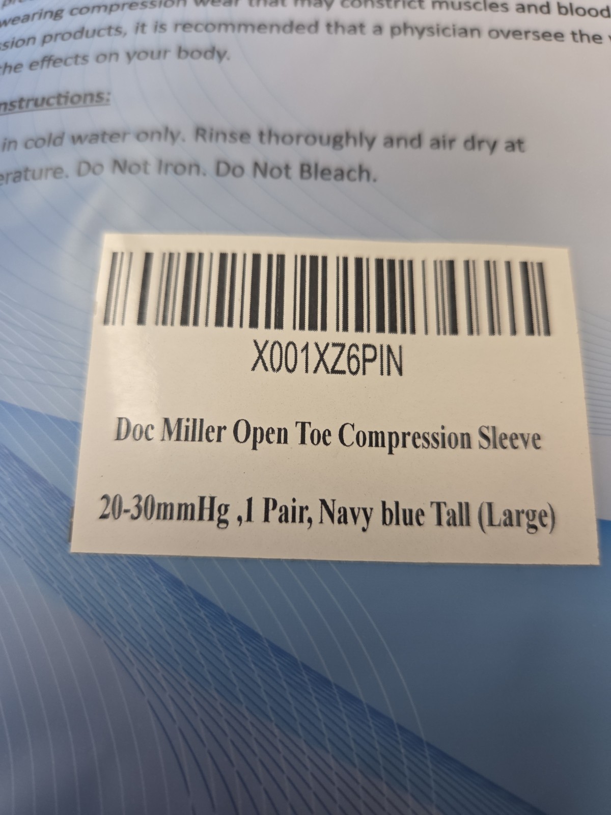 Doc Miller Compression Open Toe Sleeve Navy Blue Tall Large 20-30mmHg 1 Pair