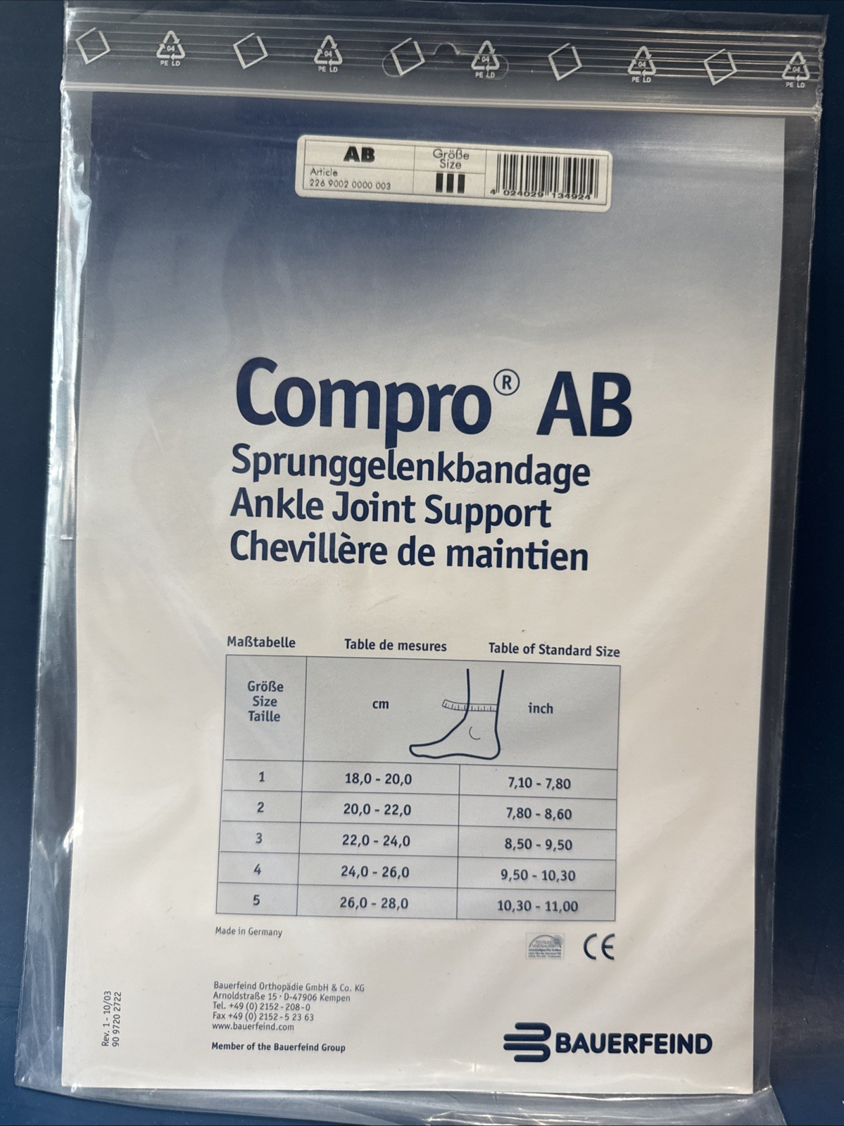 Size 3 Bauerfeind Compro AB Ankle Joint support for more stability