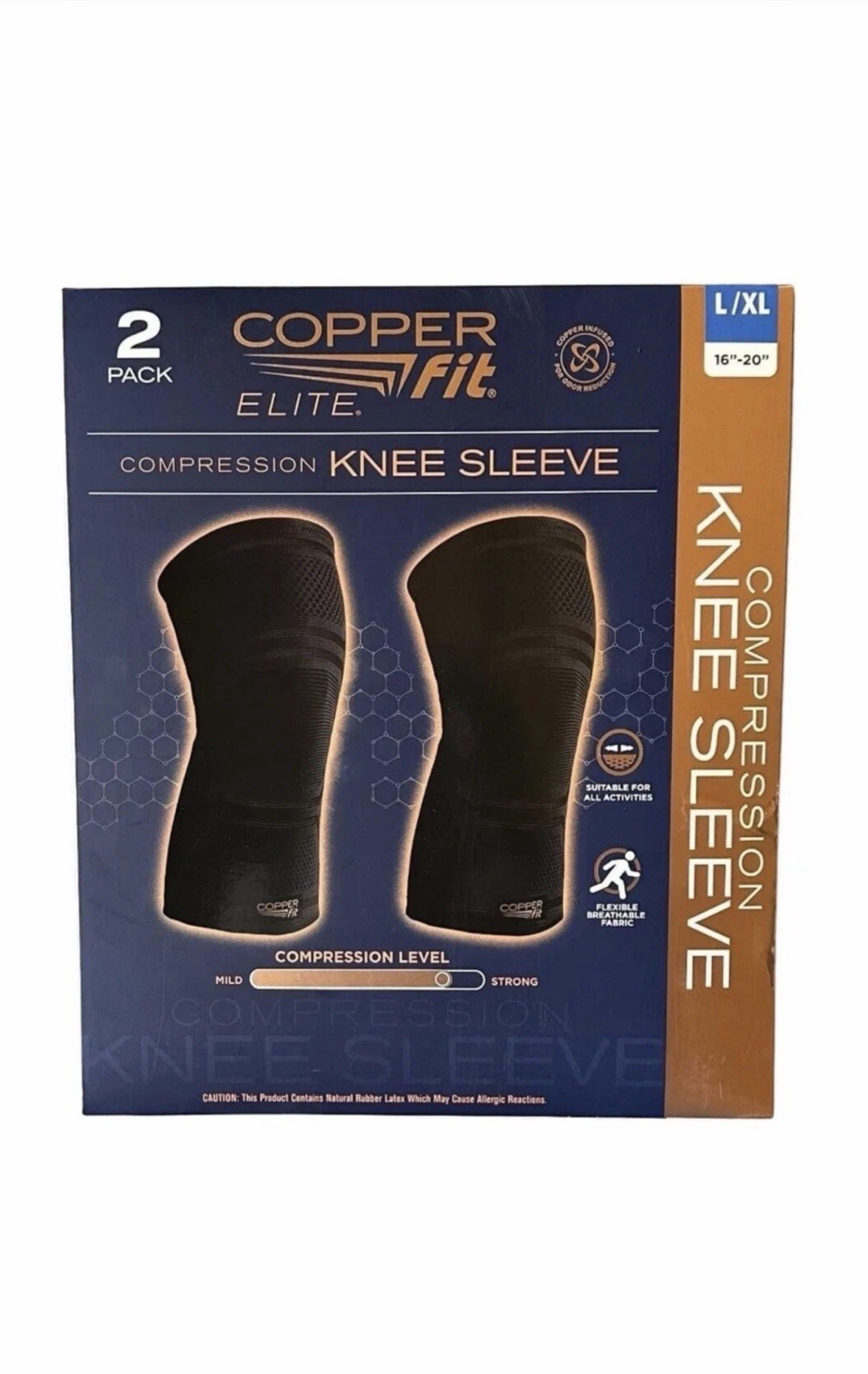 Copper Fit Elite Compression Knee Sleeve 2 Pack, Black Large/Xlarge (16”-20”)
