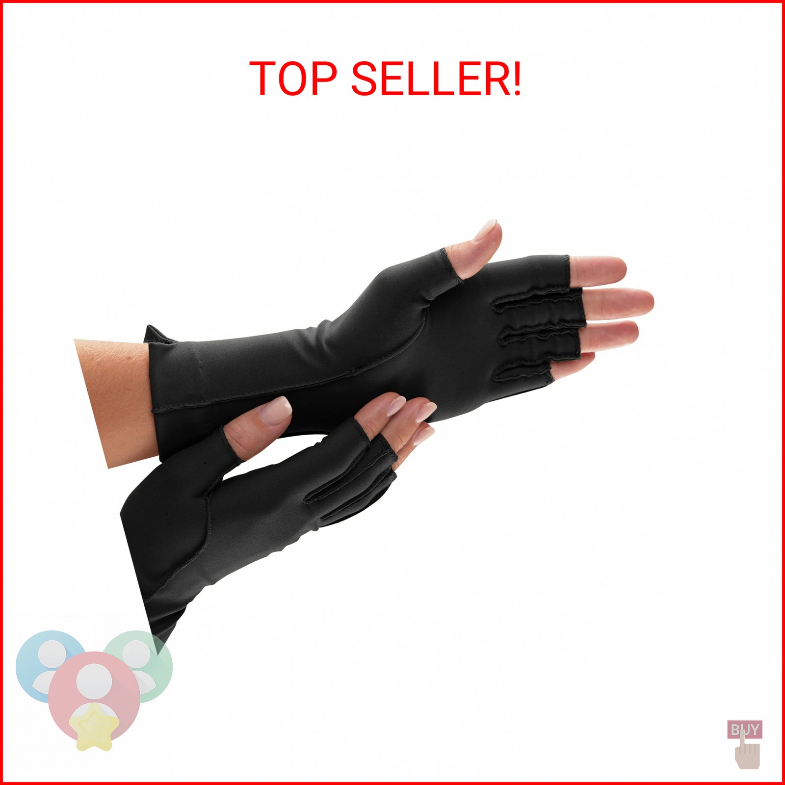 isotoner unisex adult One Pair of Open Finger arthritis gloves, Black, Small US