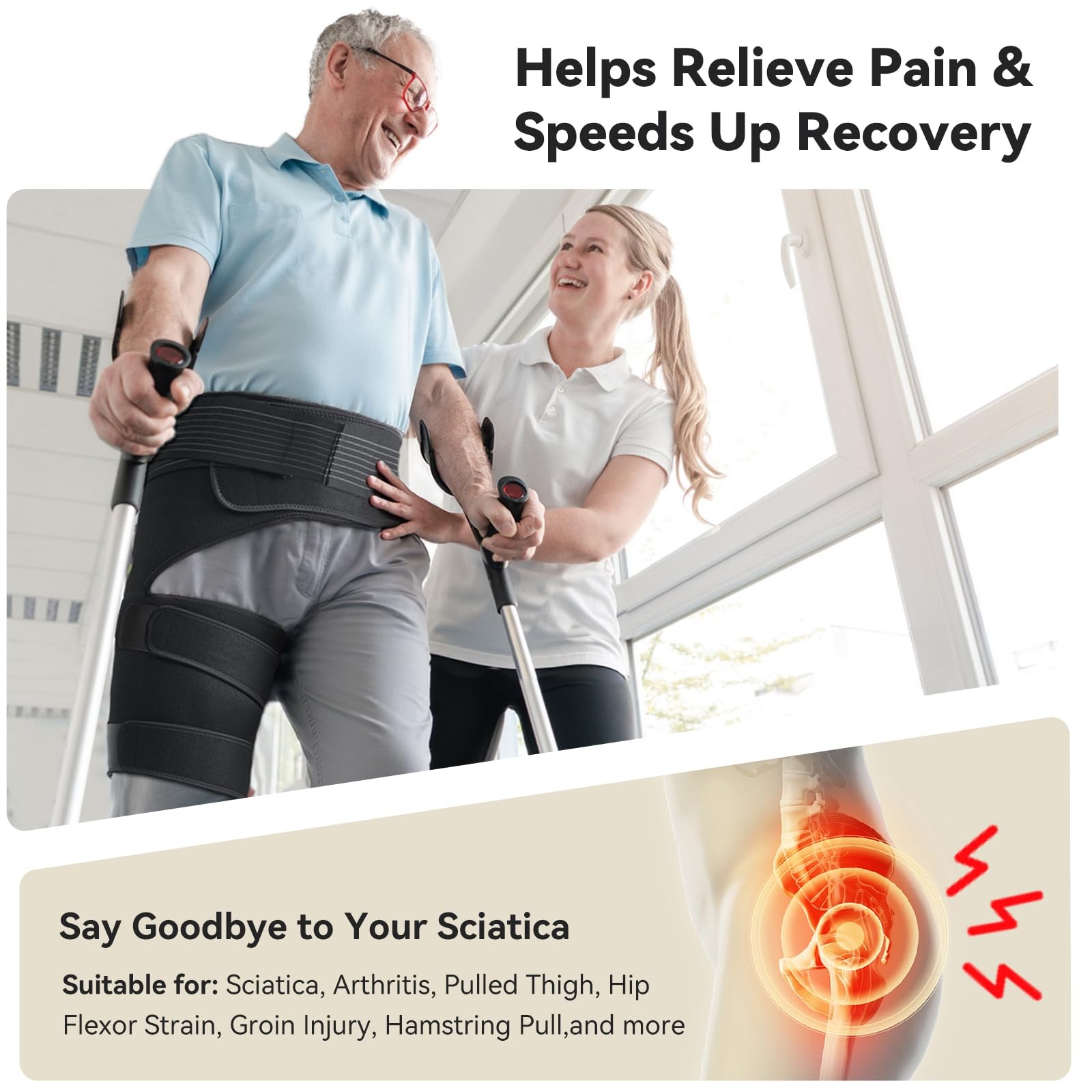 Adjustable Hip Brace Support For Sciatica Pain Relief Groin And Hamstring Black