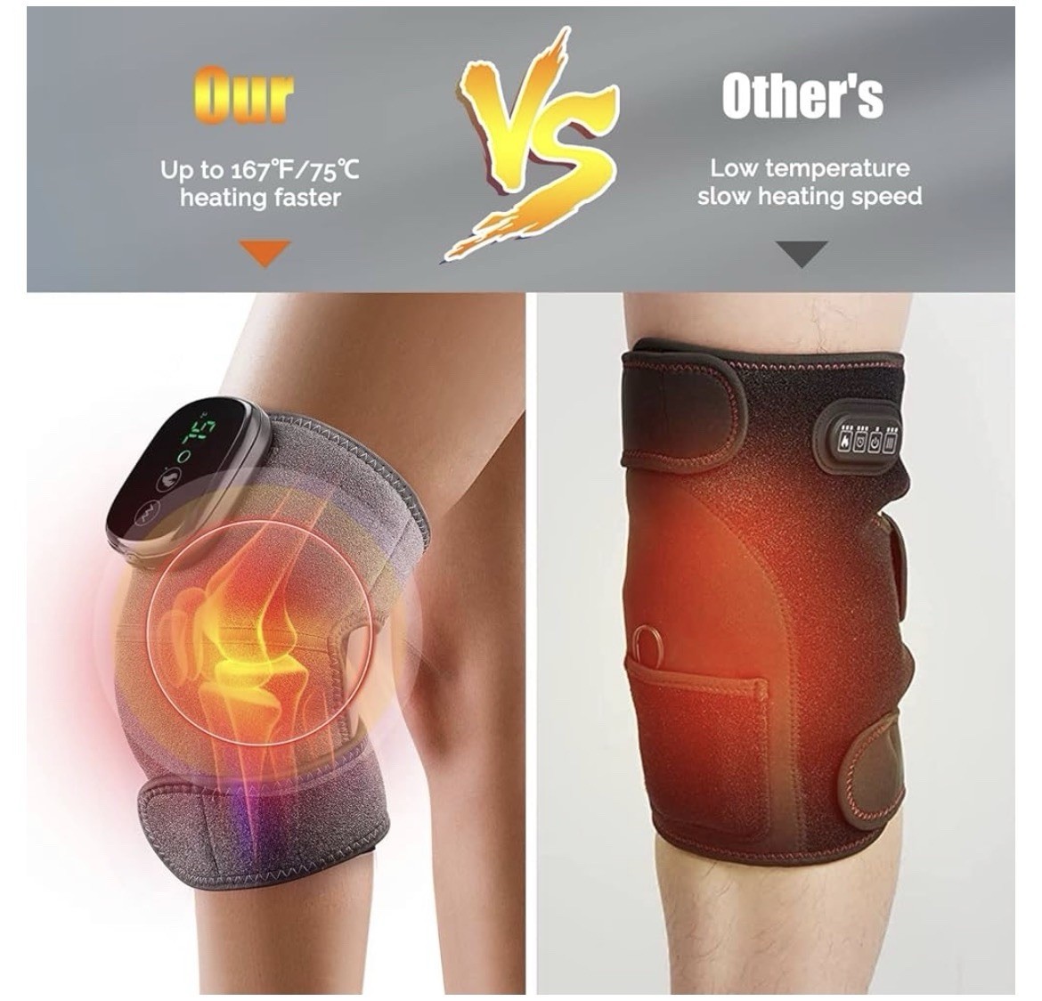 MOAJAZA Cordless Heated Vibrating Knee Brace Wrap Rechargeable Adjustable Gray