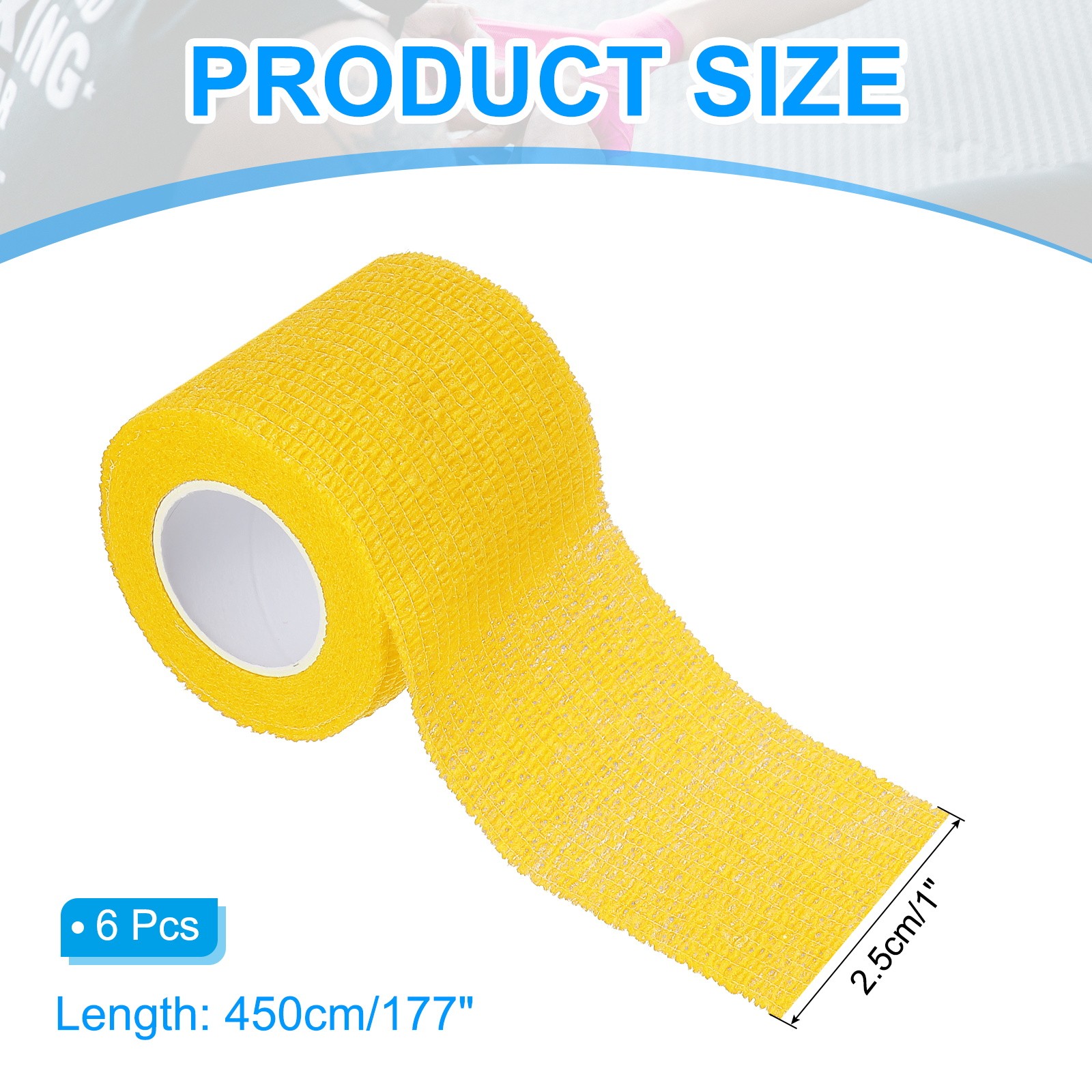 6 PACK 1″ x 177″ Self Adhesive Bandage Wrap Elastic Self Tape Yellow
