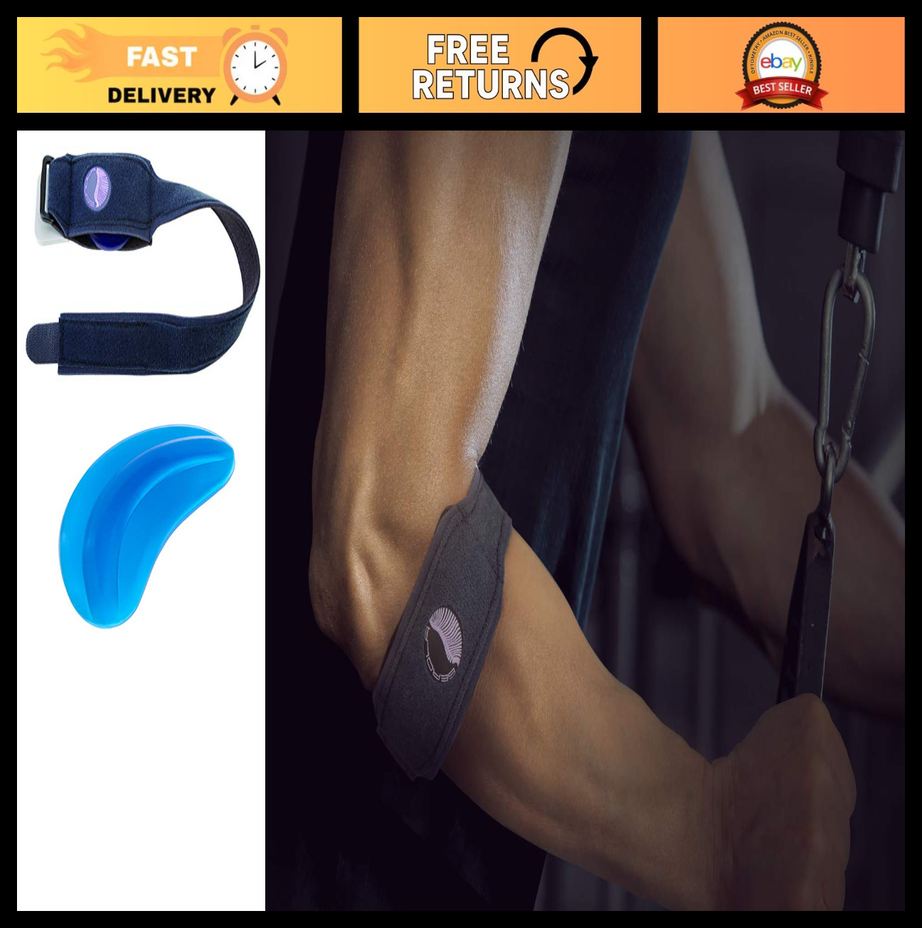 Elbow Brace for Pain Relief, Inflammation & Tendonitis – Gel Arc Support for Ten