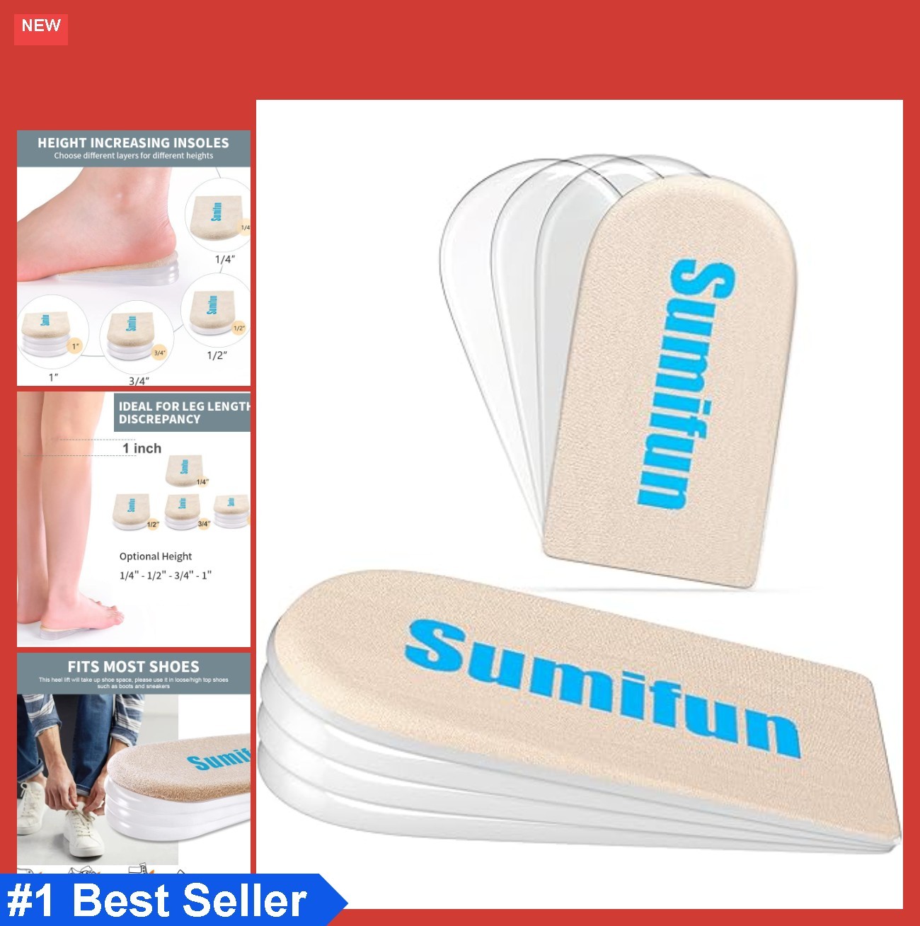 Gel Heel Lifts 4 Layer 1 Inch Adjustable Orthopedic Shoe Inserts for Leg Length