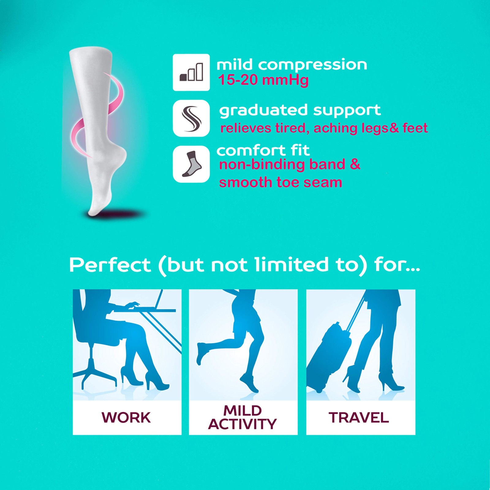 REXX 6 Pairs Compression Socks 15-20mmHg for Men & Women Small-Medium, Multi
