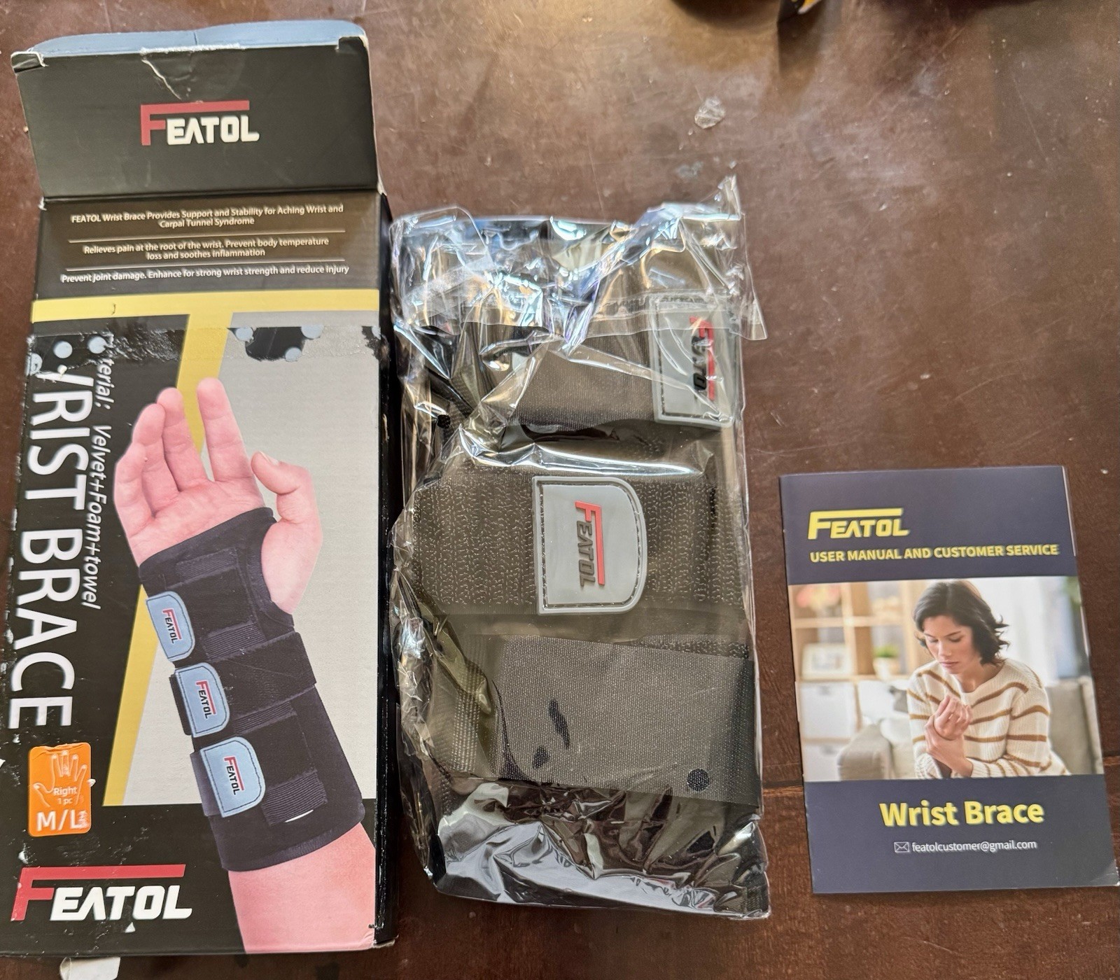 FEATOL Wrist Brace Right Hand M/L Carpal Tunnel Support Splint