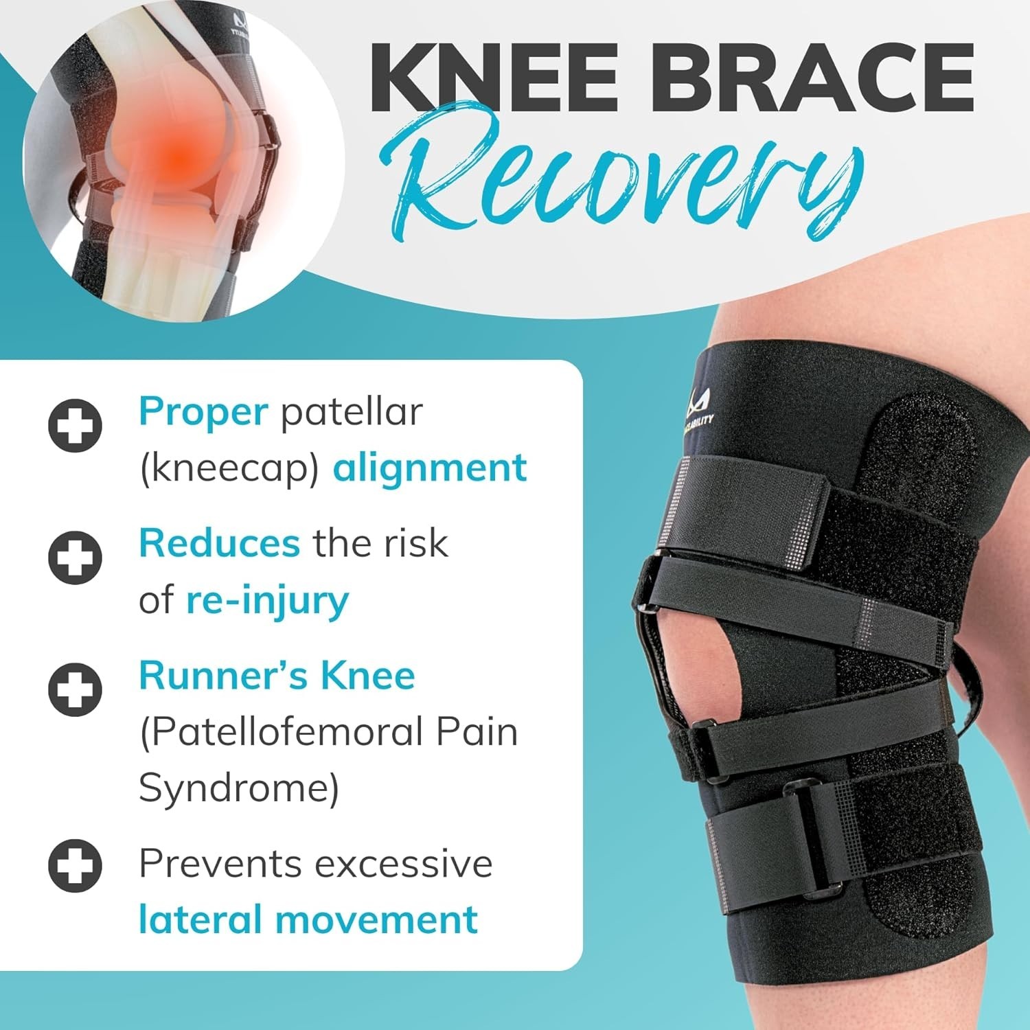Large J Patella Stabilizer Knee Brace with Lateral Support for Dislocated Knees