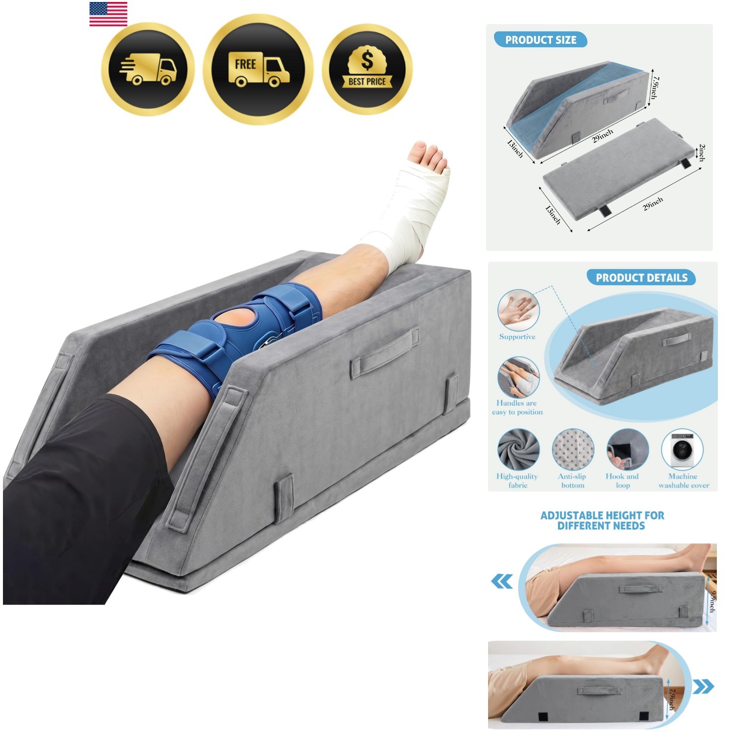 Leg Elevation Pillows for After Surgery, Ergonomic Keeps Knee Straight, Adjus…