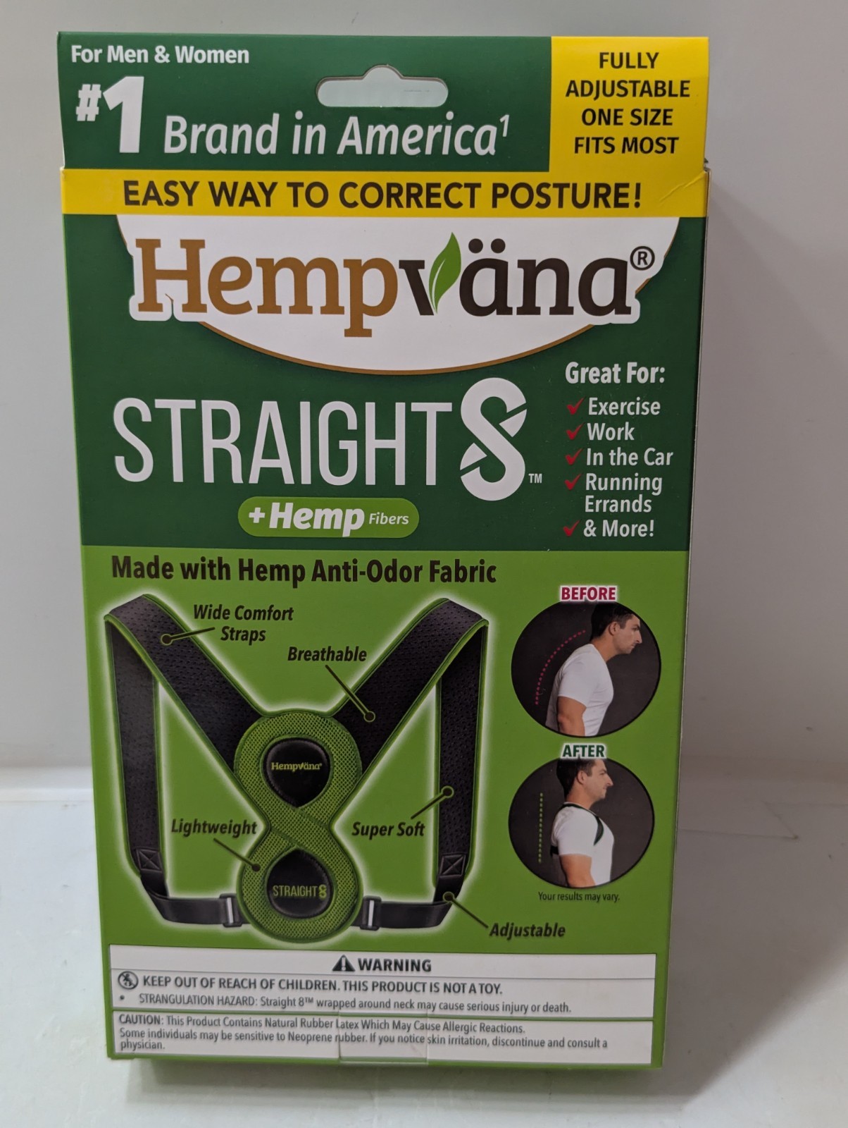 Hempvana Straight 8 Fully Adjustable Posture Corrector – NEW (Open Box) #0101